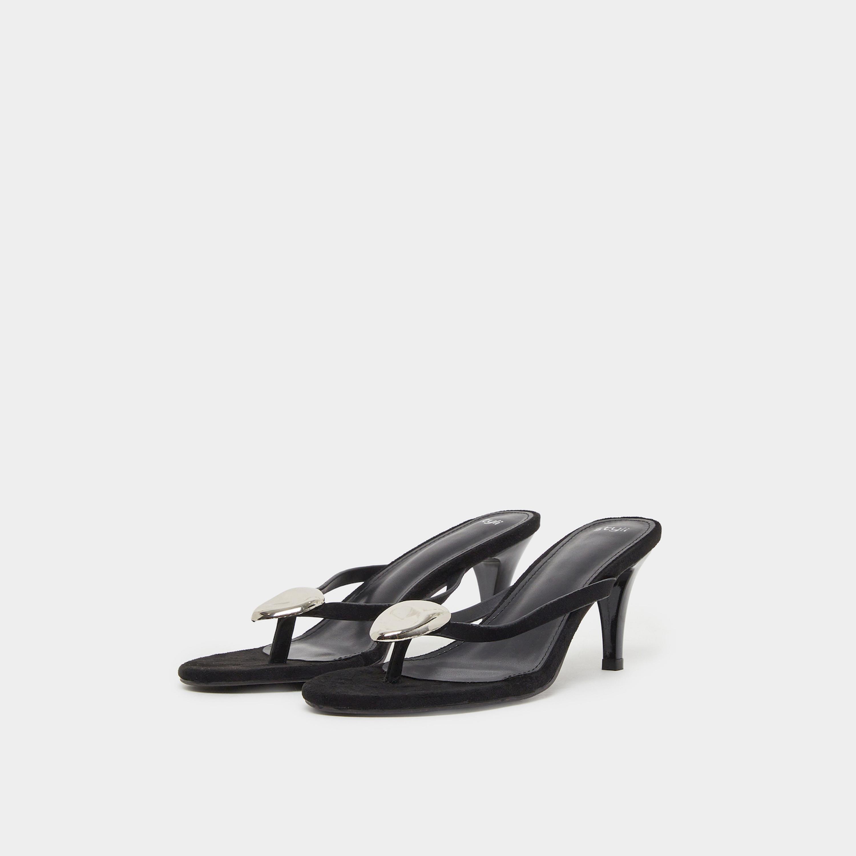Styli Black Cone Heels Sandals with Gold Detail-women-shoes-heels-image-1