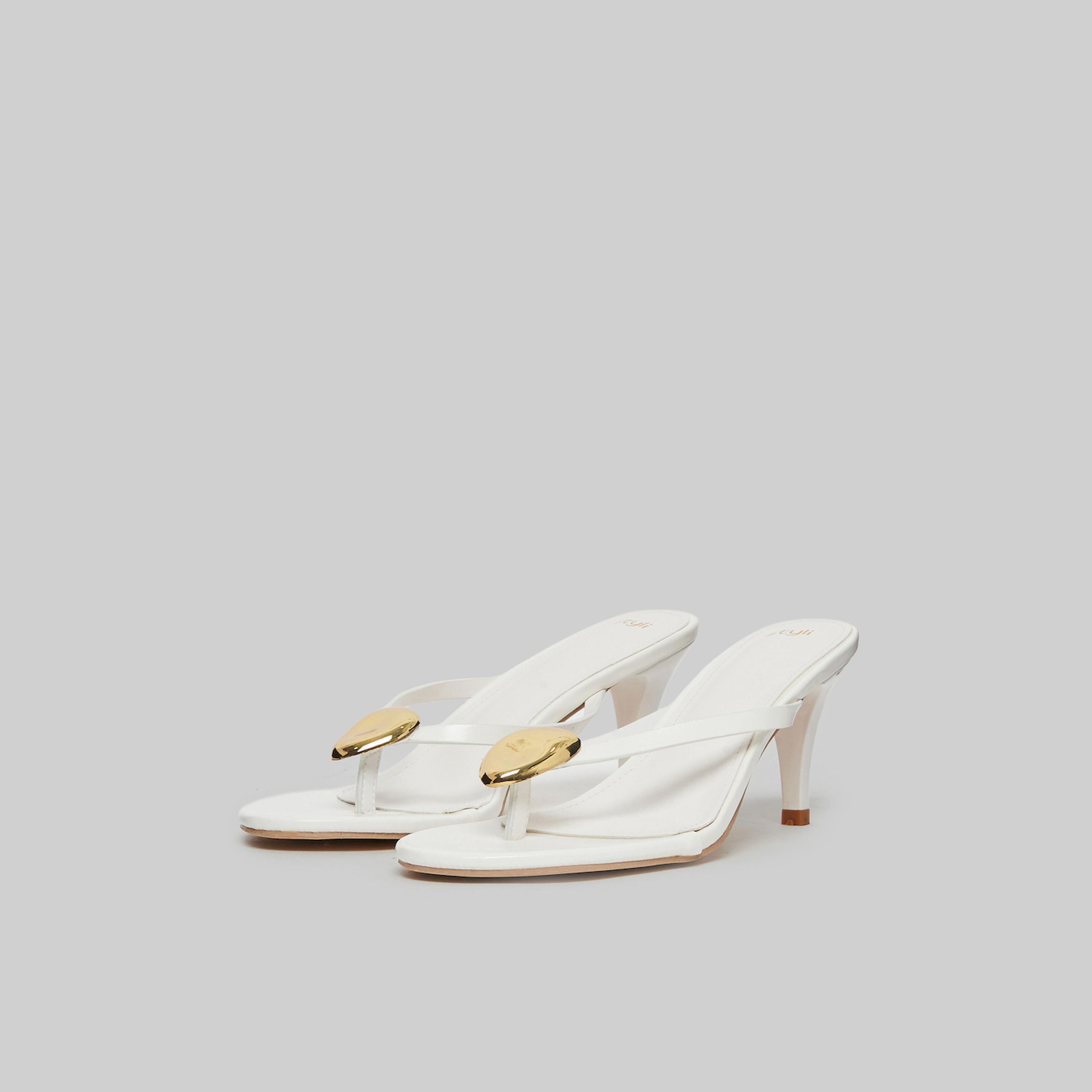 Styli White Cone Heels Sandals with Gold Detail-women-shoes-heels-image-1