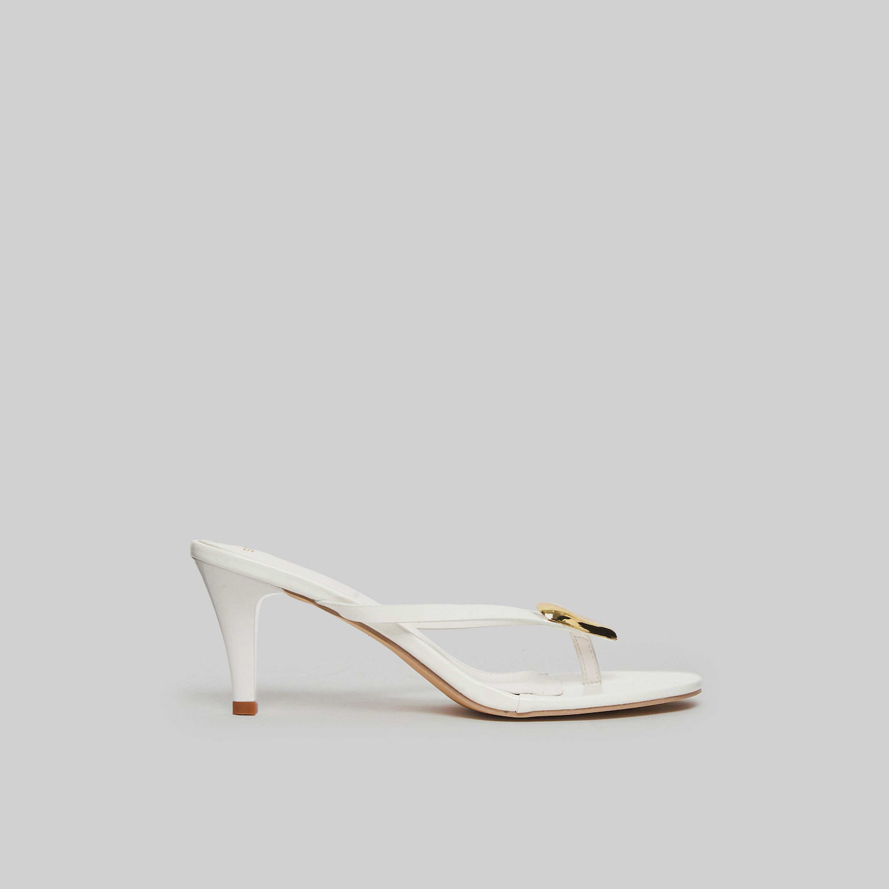 Styli White Cone Heels Sandals with Gold Detail-women-shoes-heels-image-2