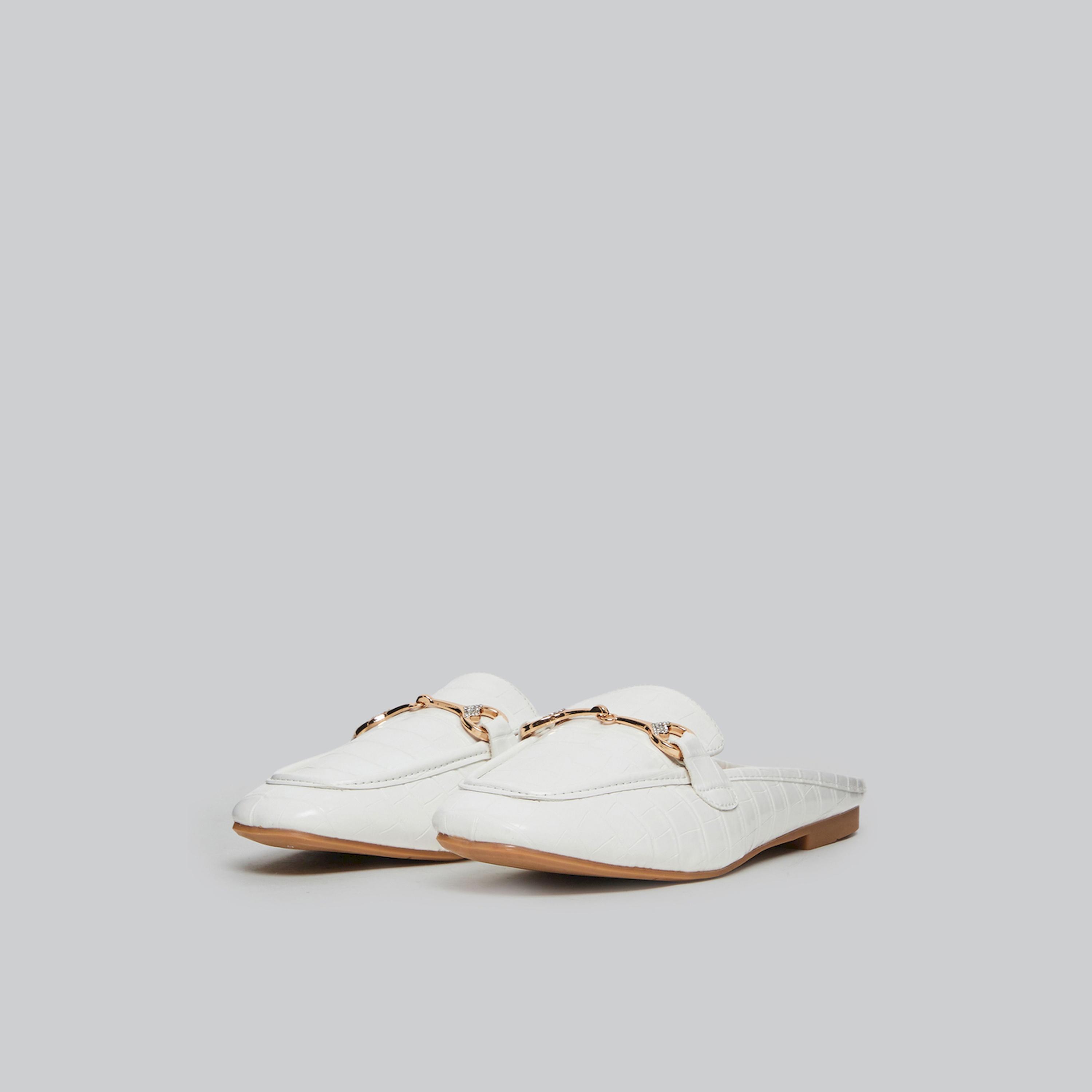 Styli White Croc-Embossed Flat Mules-women-shoes-heels-image-1