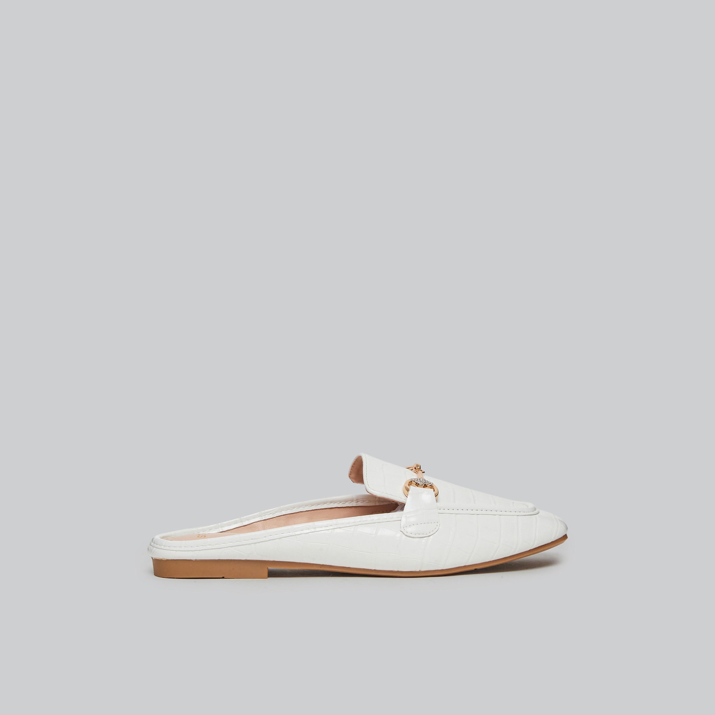 Styli White Croc-Embossed Flat Mules-women-shoes-heels-image-2
