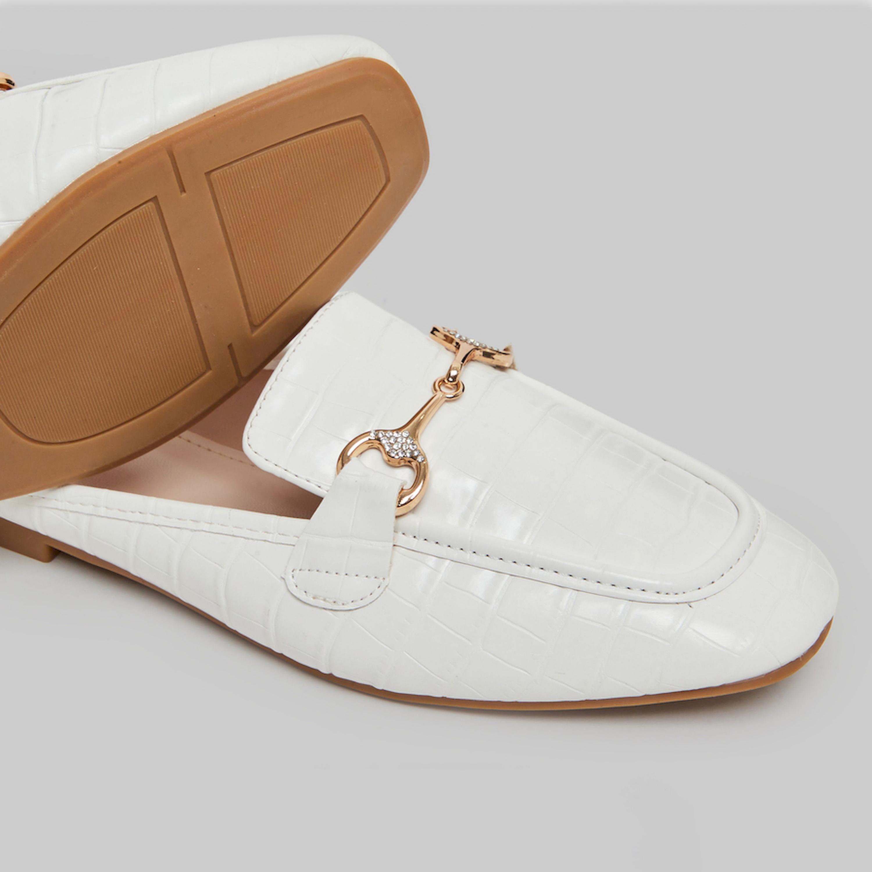 Styli White Croc-Embossed Flat Mules-women-shoes-heels-image-5