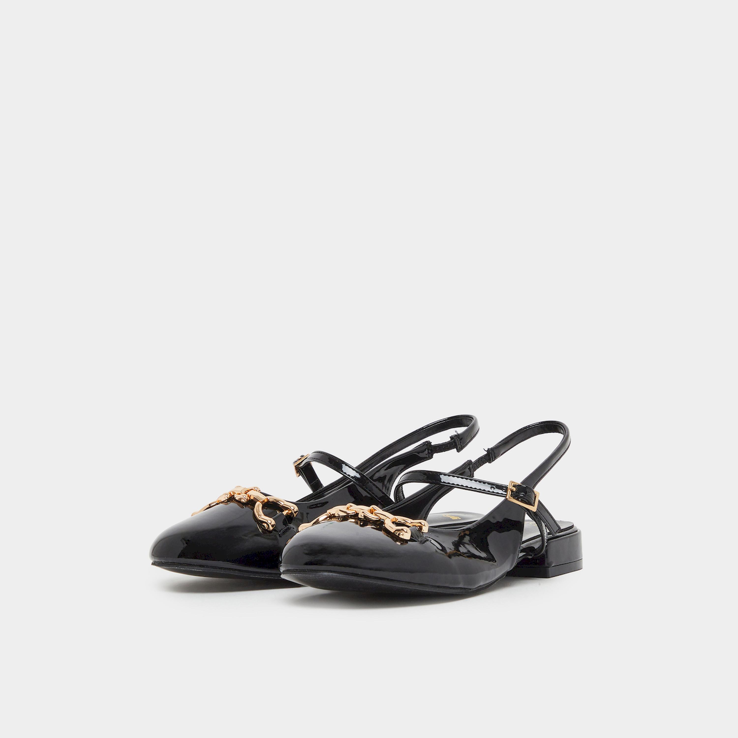 Styli Black Patent Leather Slingback Shoes-women-shoes-ballerinas-image-1