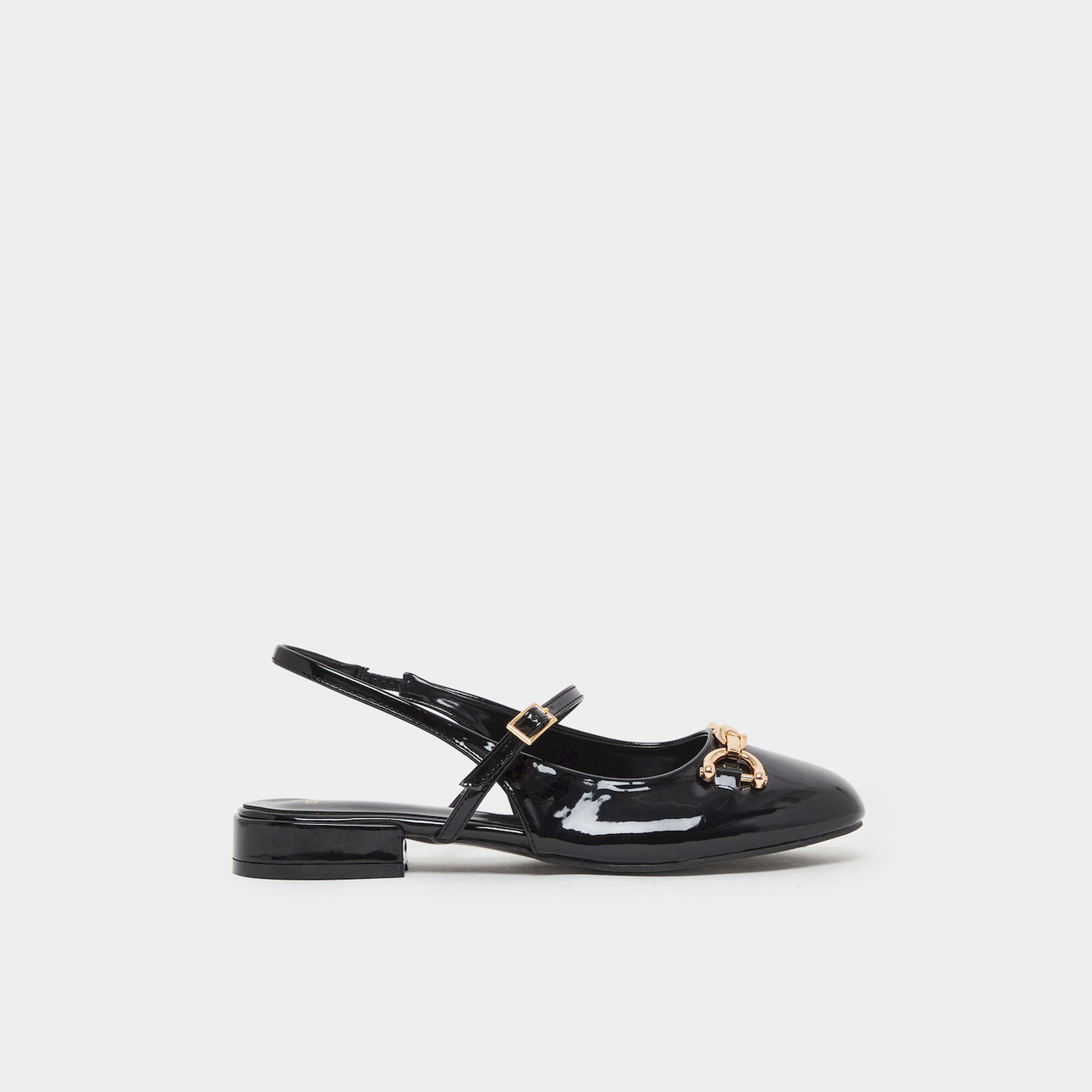 Styli Black Patent Leather Slingback Shoes-women-shoes-ballerinas-image-2