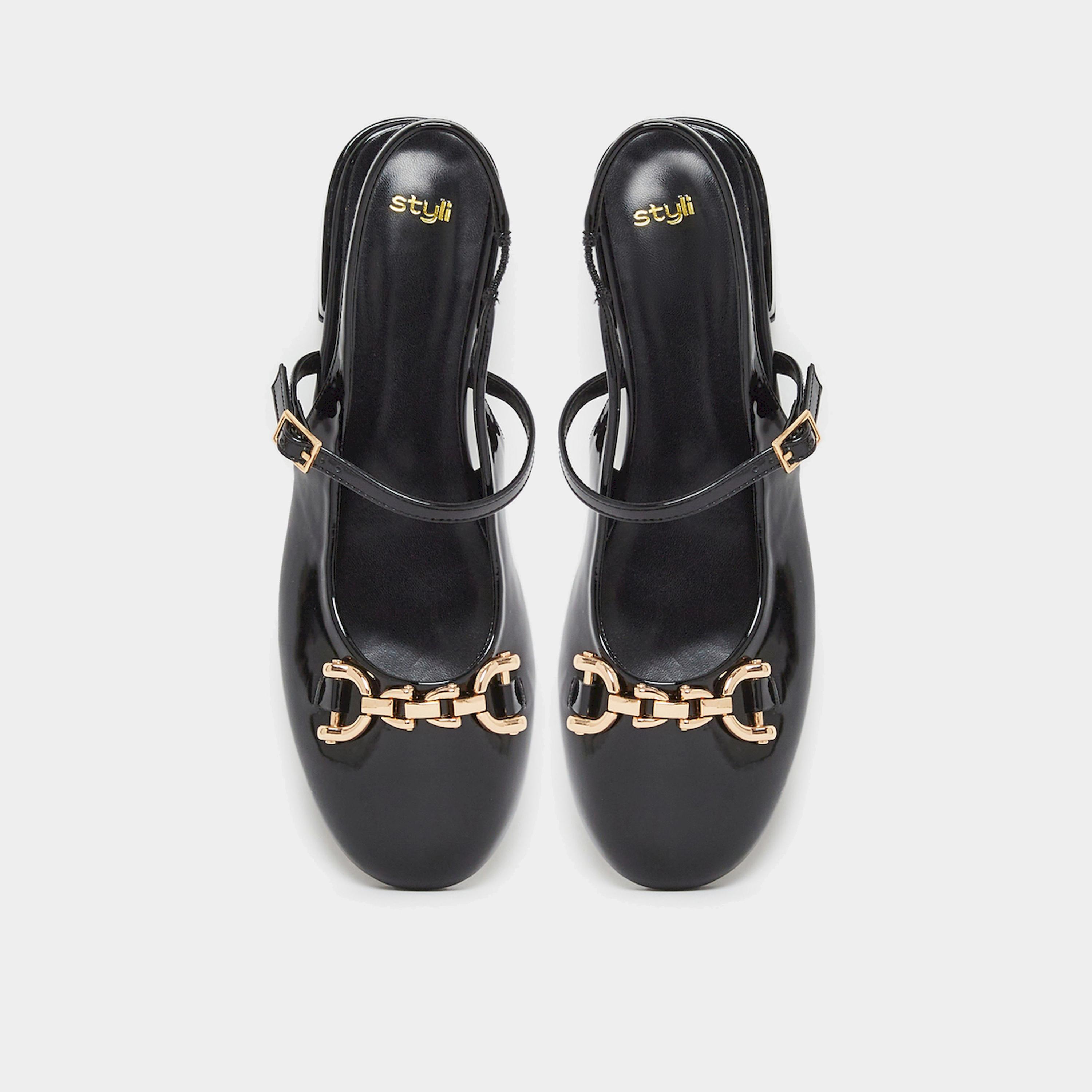 Styli Black Patent Leather Slingback Shoes-women-shoes-ballerinas-image-3