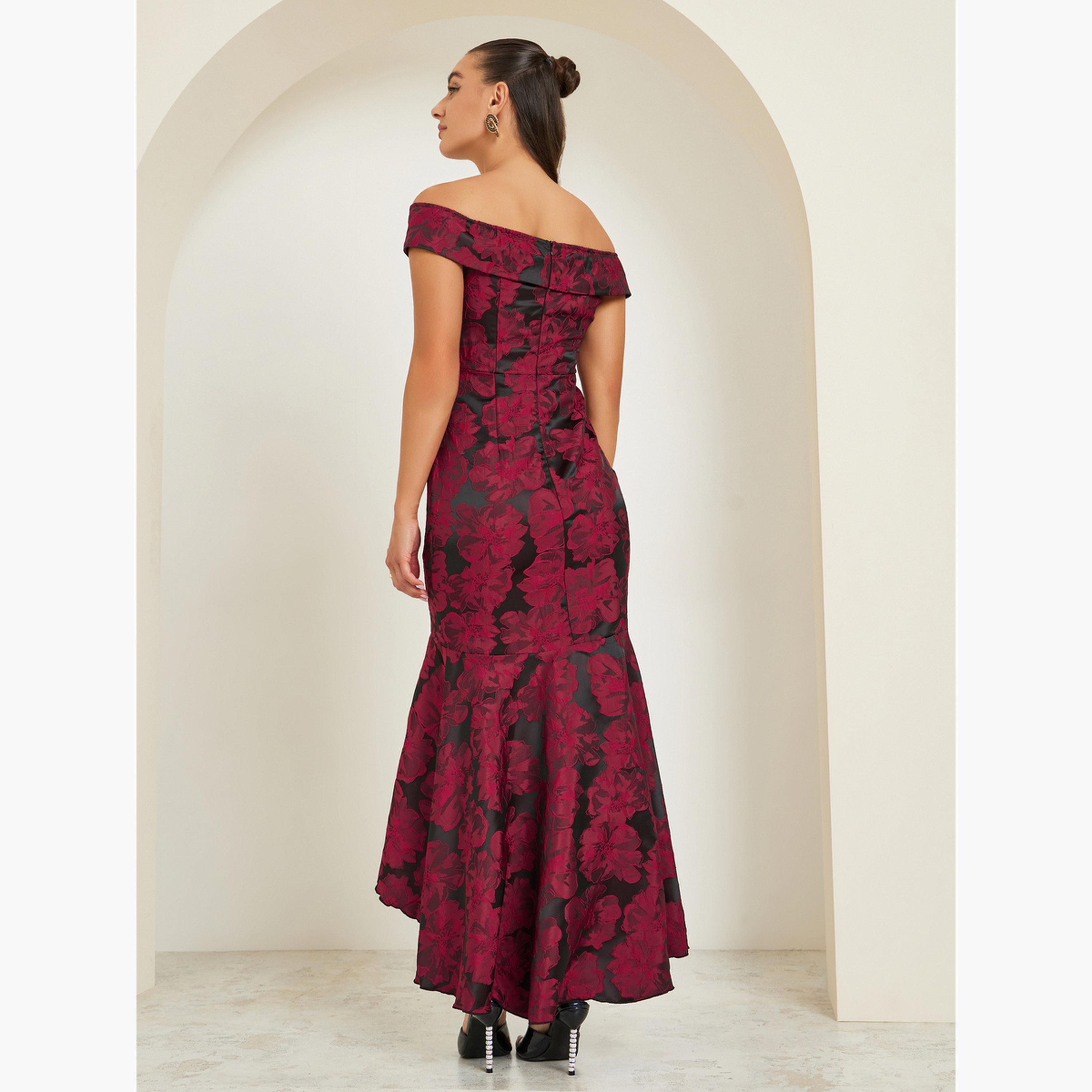 فستان سهرة طويل جاكار بأكتاف مكشوفة-women-clothing-dresses-image-3