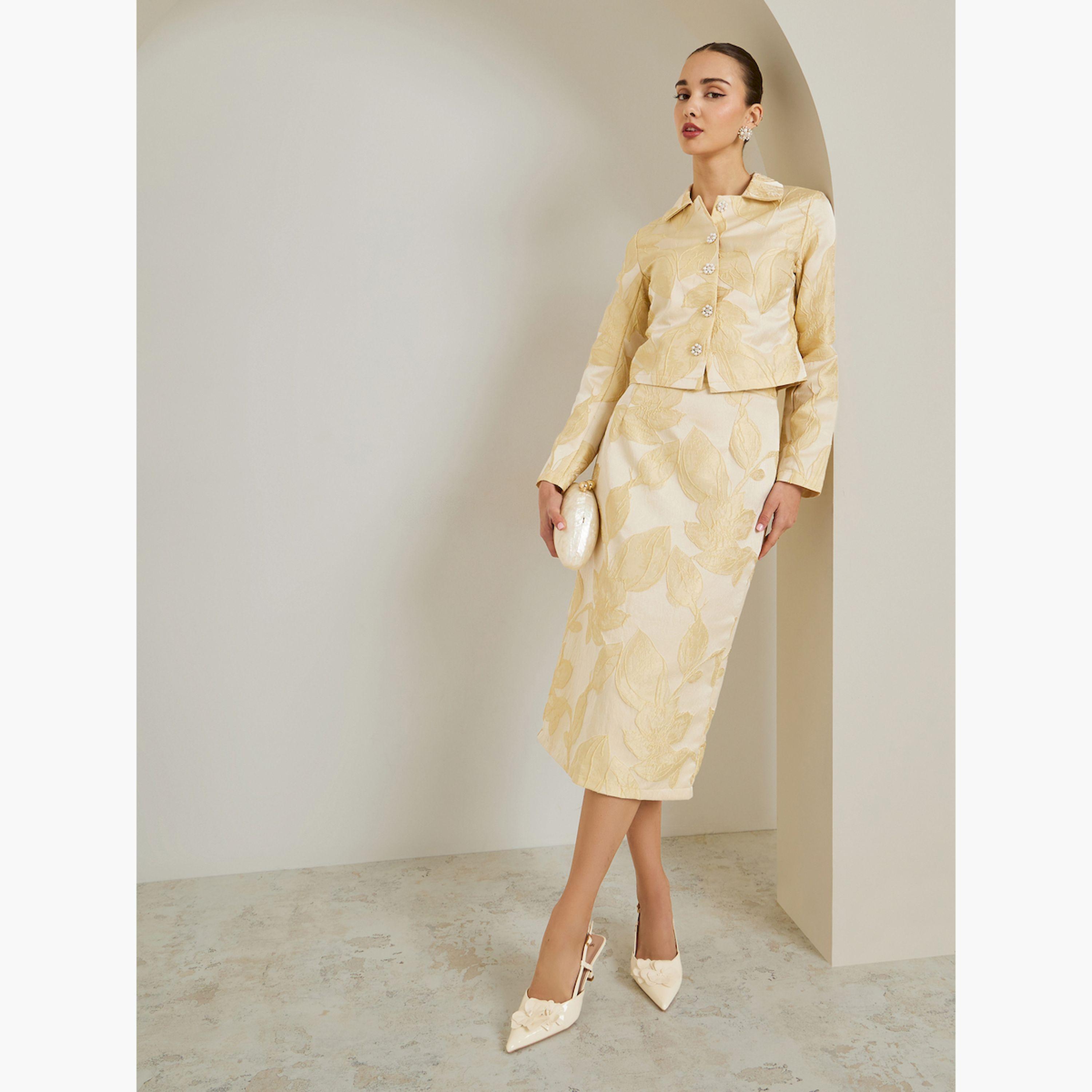 Styli Cream Floral Jacquard Midi Skirt-women-clothing-bottoms-skirts-image-2