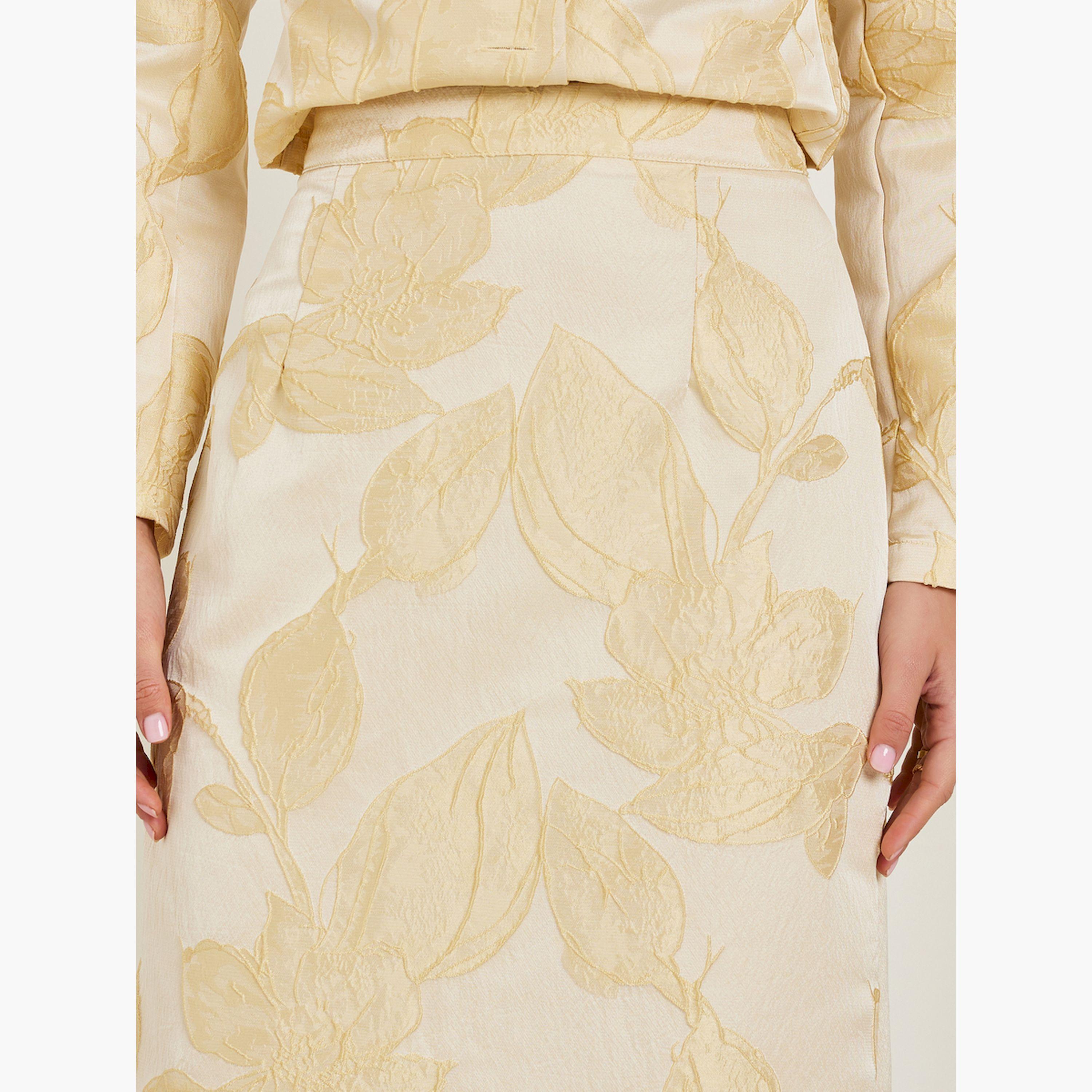 Styli Cream Floral Jacquard Midi Skirt-women-clothing-bottoms-skirts-image-3