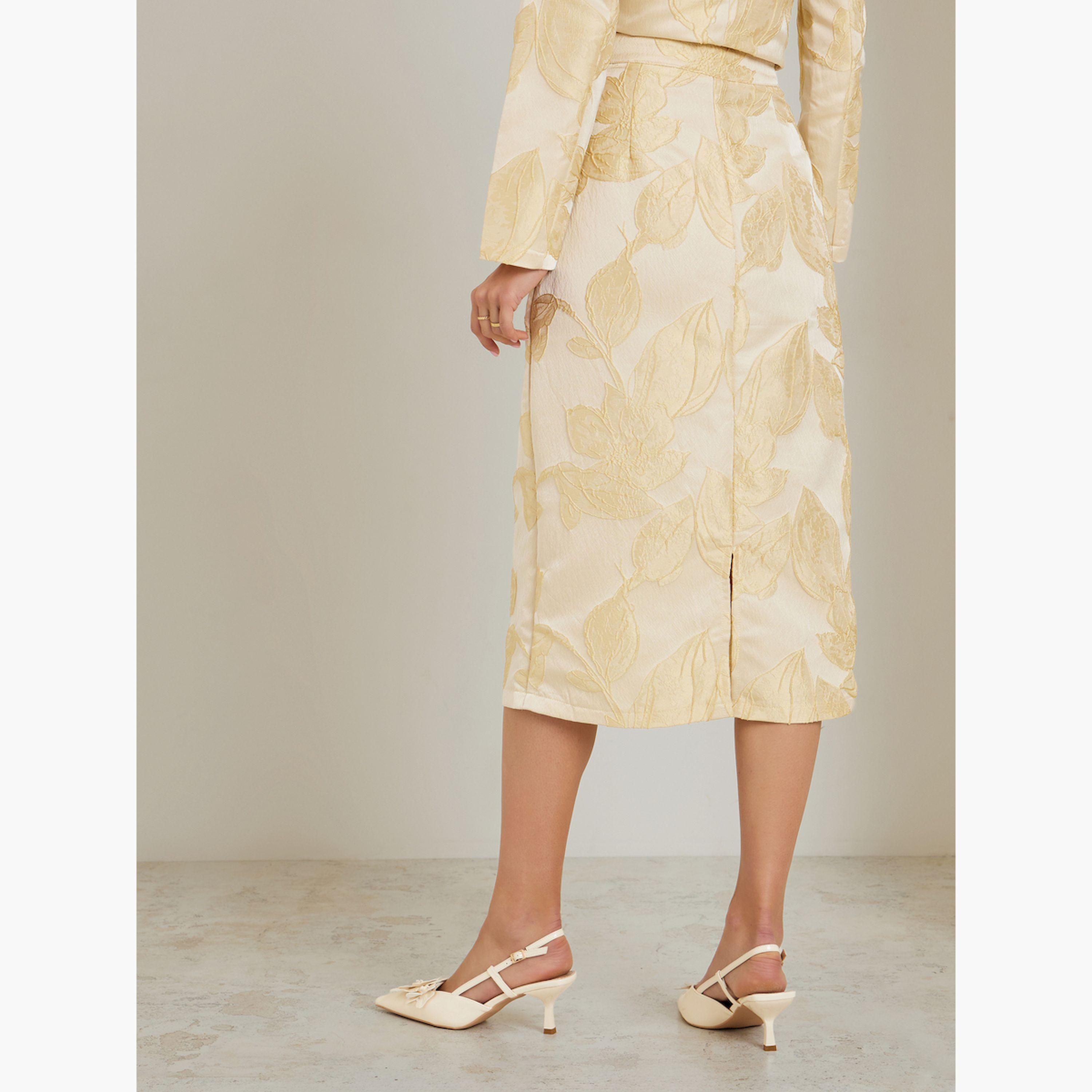 Styli Cream Floral Jacquard Midi Skirt-women-clothing-bottoms-skirts-image-4