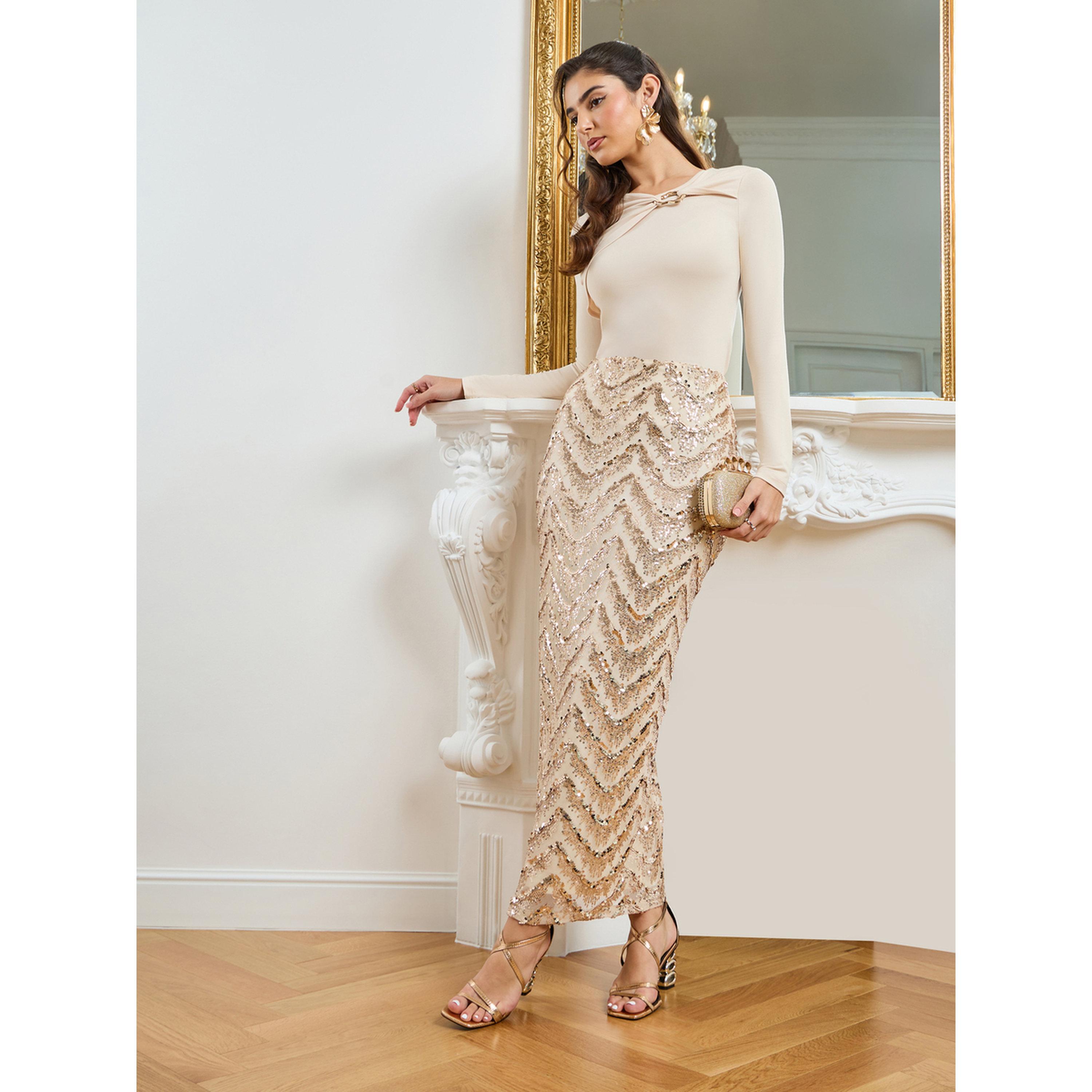 Styli Women Cream Knit Top with Gold Metal Detail-women-clothing-shirtsandblouses-blouses-image-2