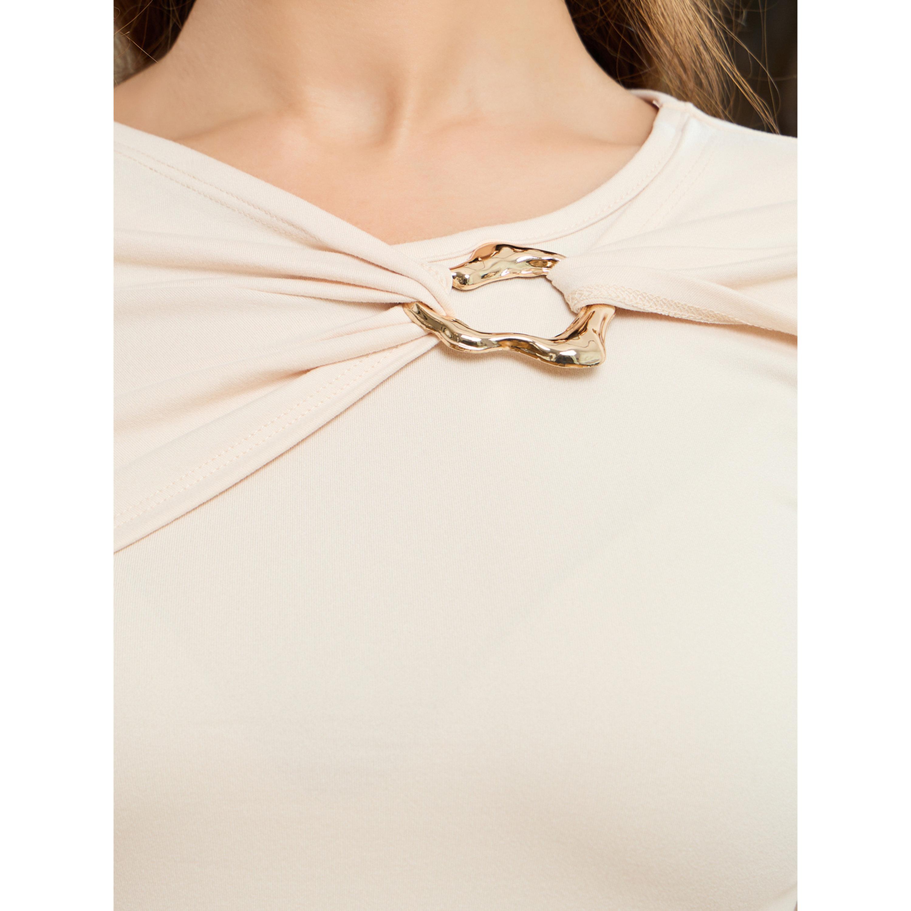 Styli Women Cream Knit Top with Gold Metal Detail-women-clothing-shirtsandblouses-blouses-image-4