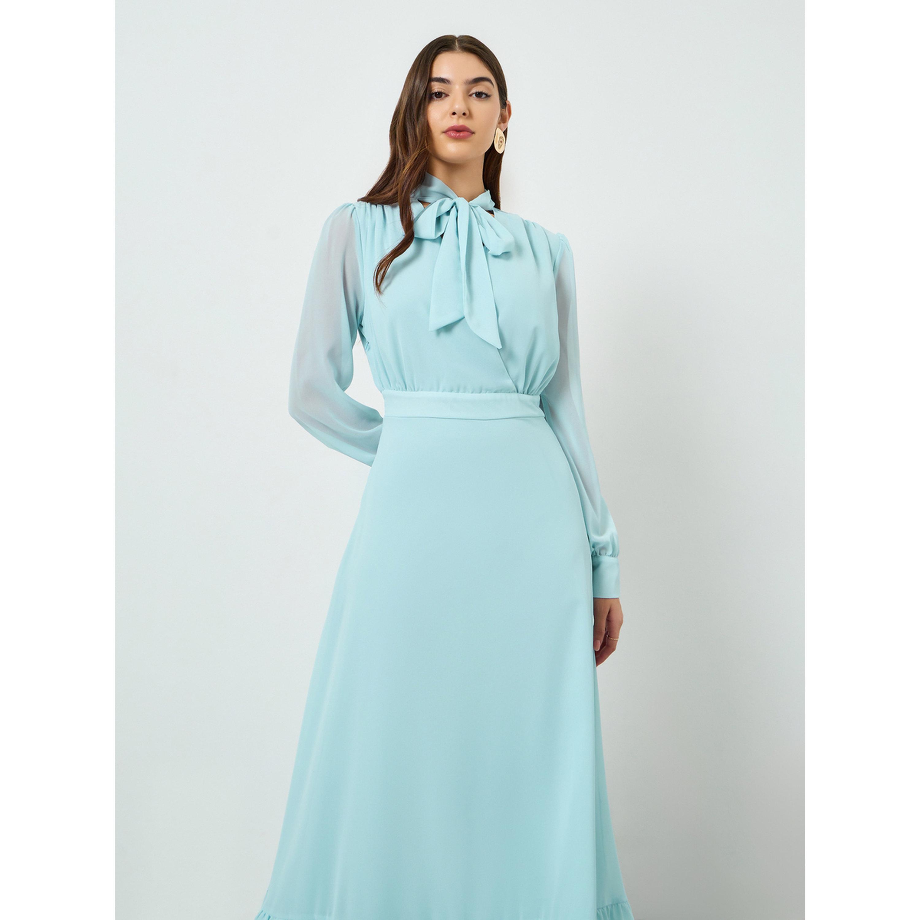 فستان طويل شيفون برباط ياقة للنساء-women-clothing-dresses-image-2