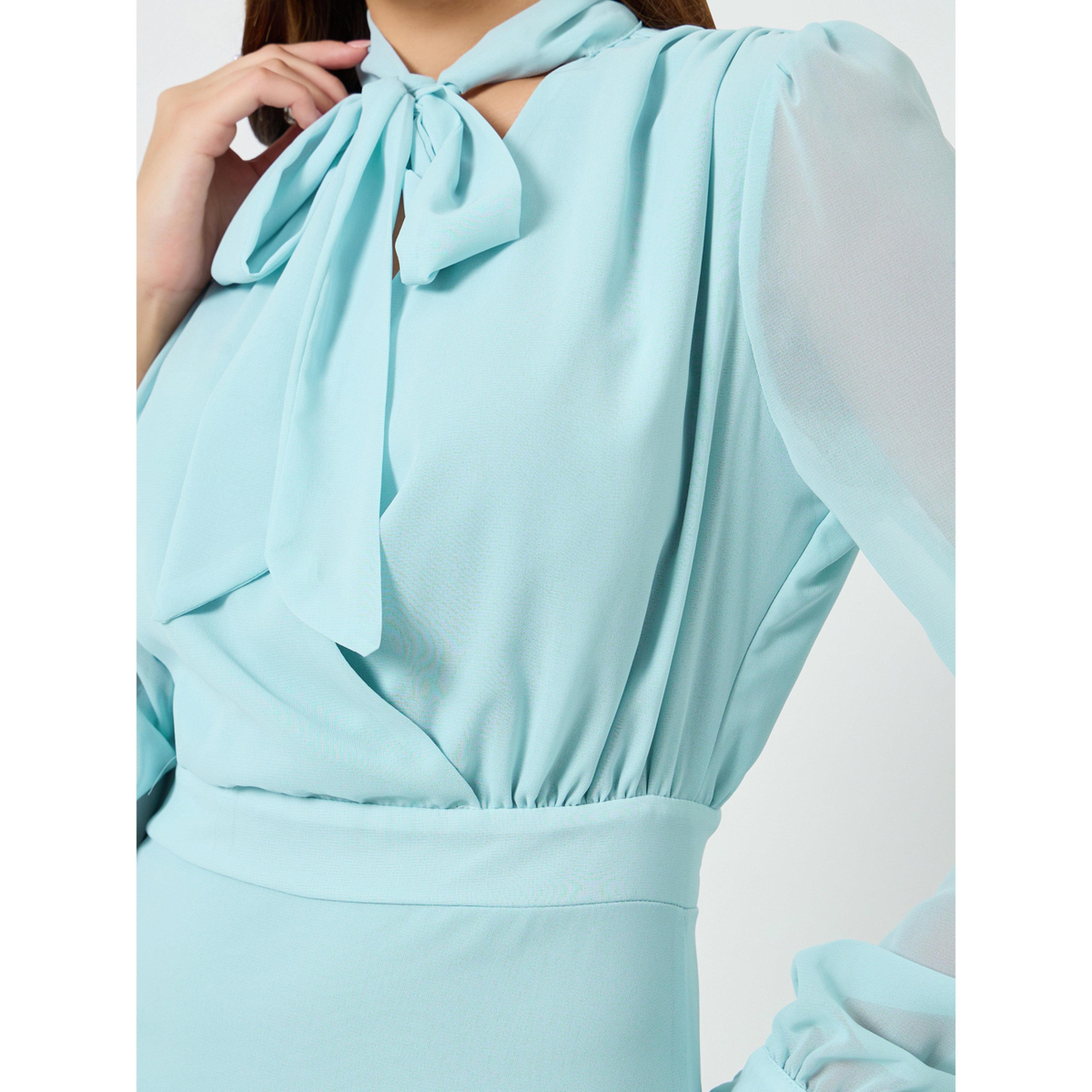 فستان طويل شيفون برباط ياقة للنساء-women-clothing-dresses-image-5