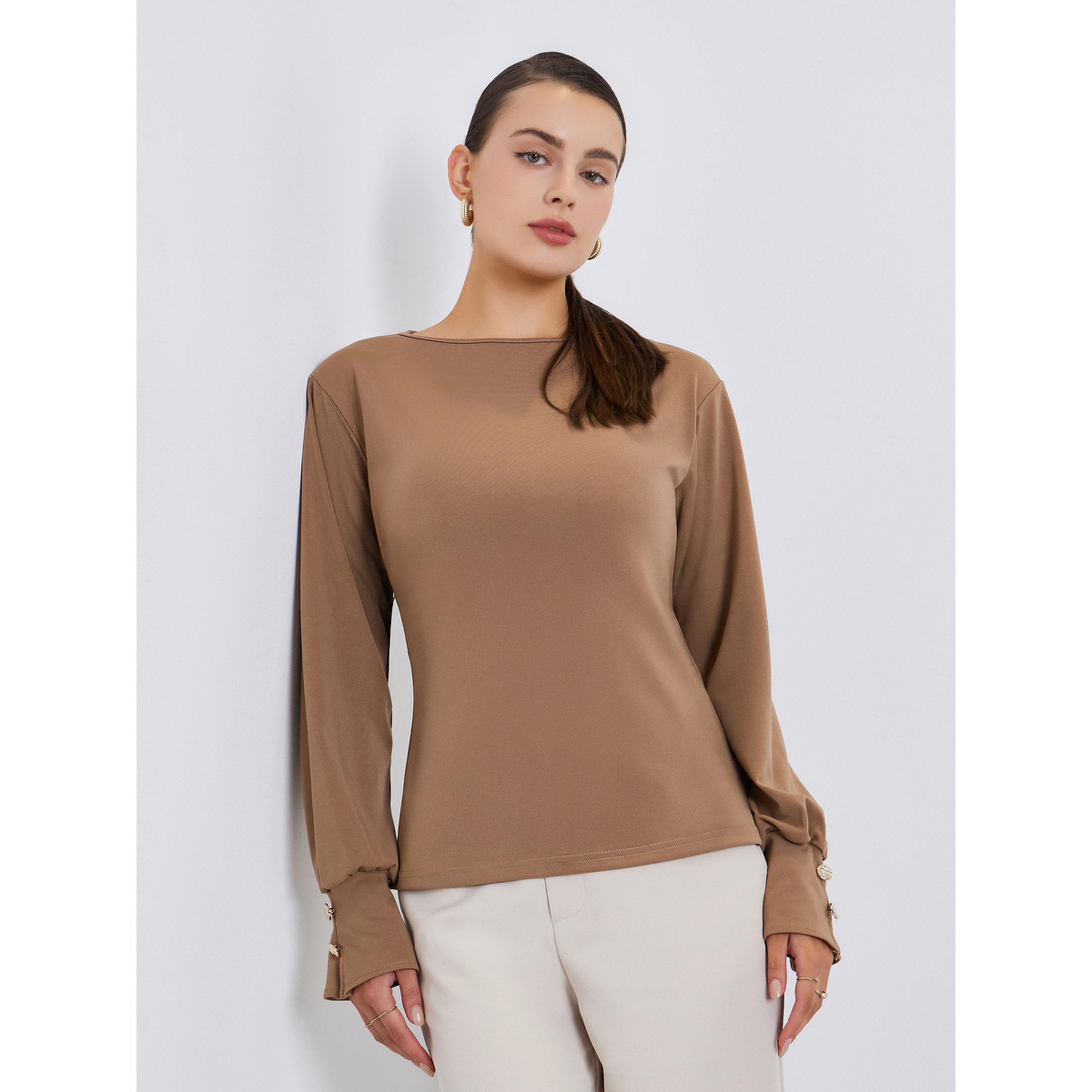 Styli Women Brown Long Sleeve Knit Top-women-clothing-shirtsandblouses-blouses-image-1