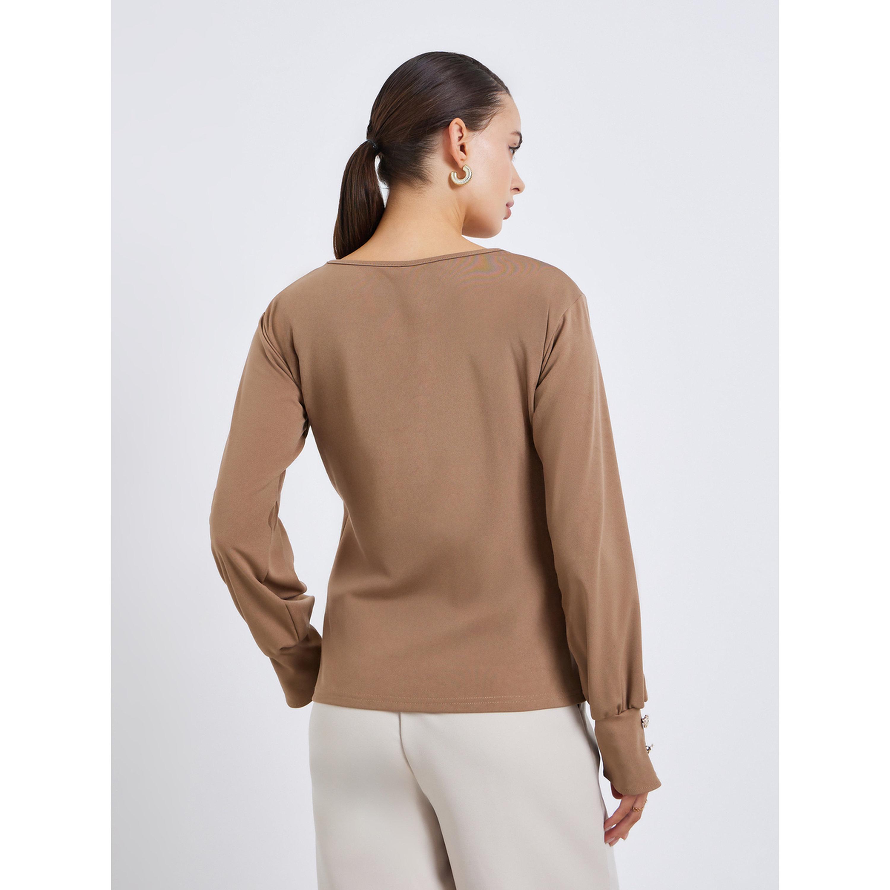 Styli Women Brown Long Sleeve Knit Top-women-clothing-shirtsandblouses-blouses-image-4