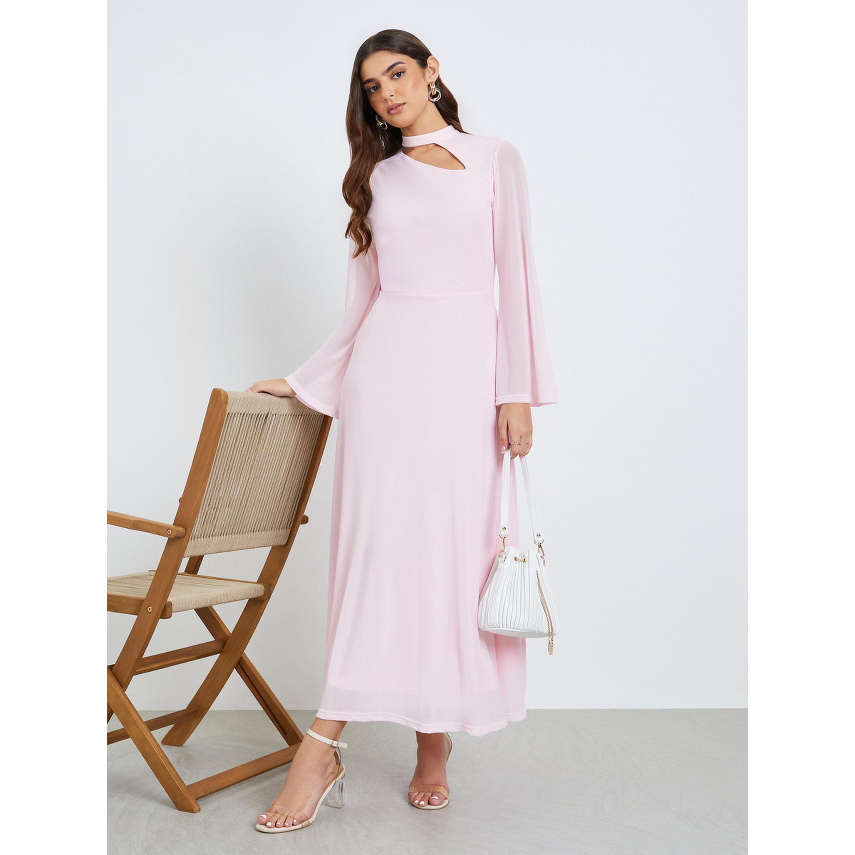 فستان طويل نسائي بأكمام جرس وحافة واسعة-women-clothing-dresses-image-3