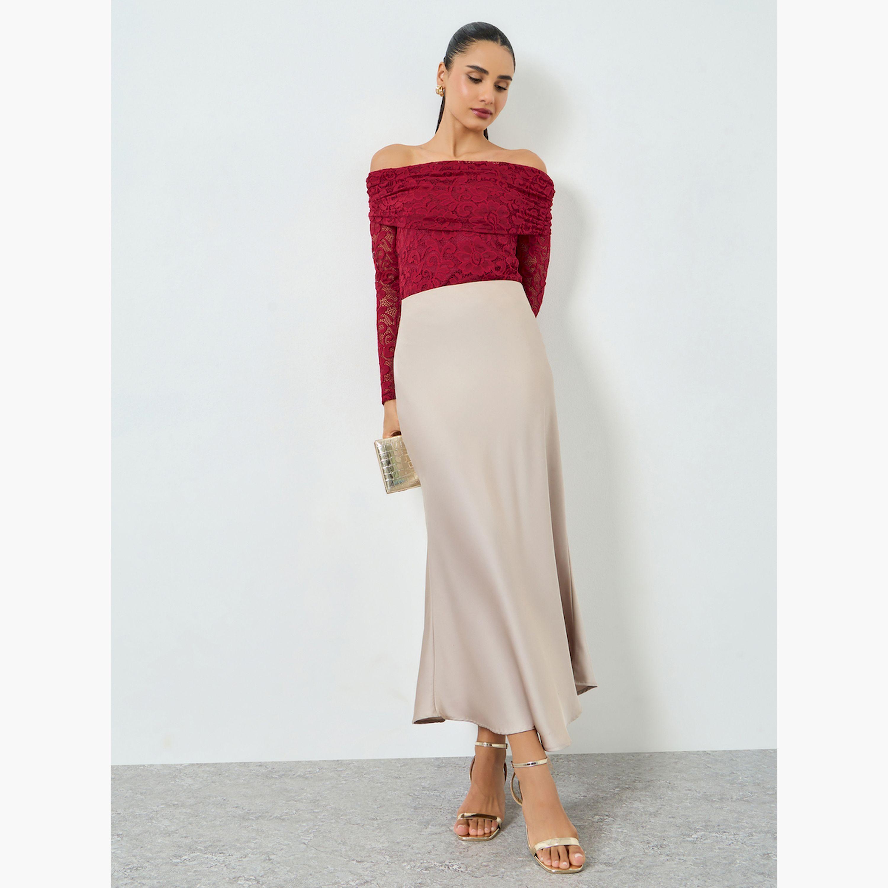 Styli Red Off-Shoulder Long Sleeve Lace Top-women-clothing-shirtsandblouses-blouses-image-2