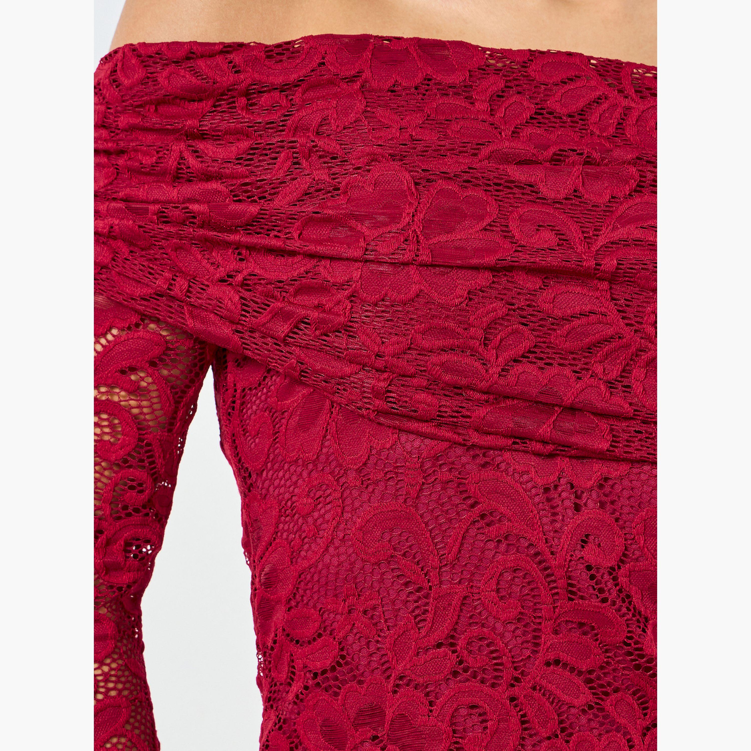 Styli Red Off-Shoulder Long Sleeve Lace Top-women-clothing-shirtsandblouses-blouses-image-5