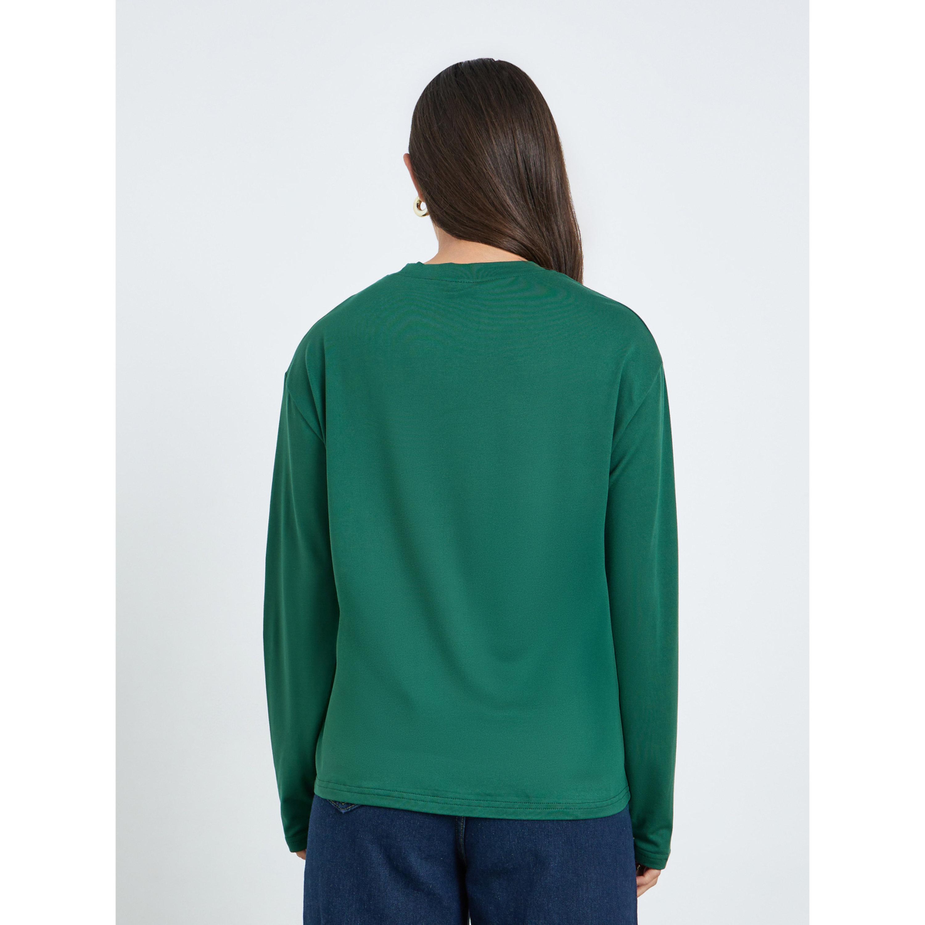 تيشيرت فضفاض بأكمام طويلة وطبعة شعار-women-clothing-tshirts-image-5