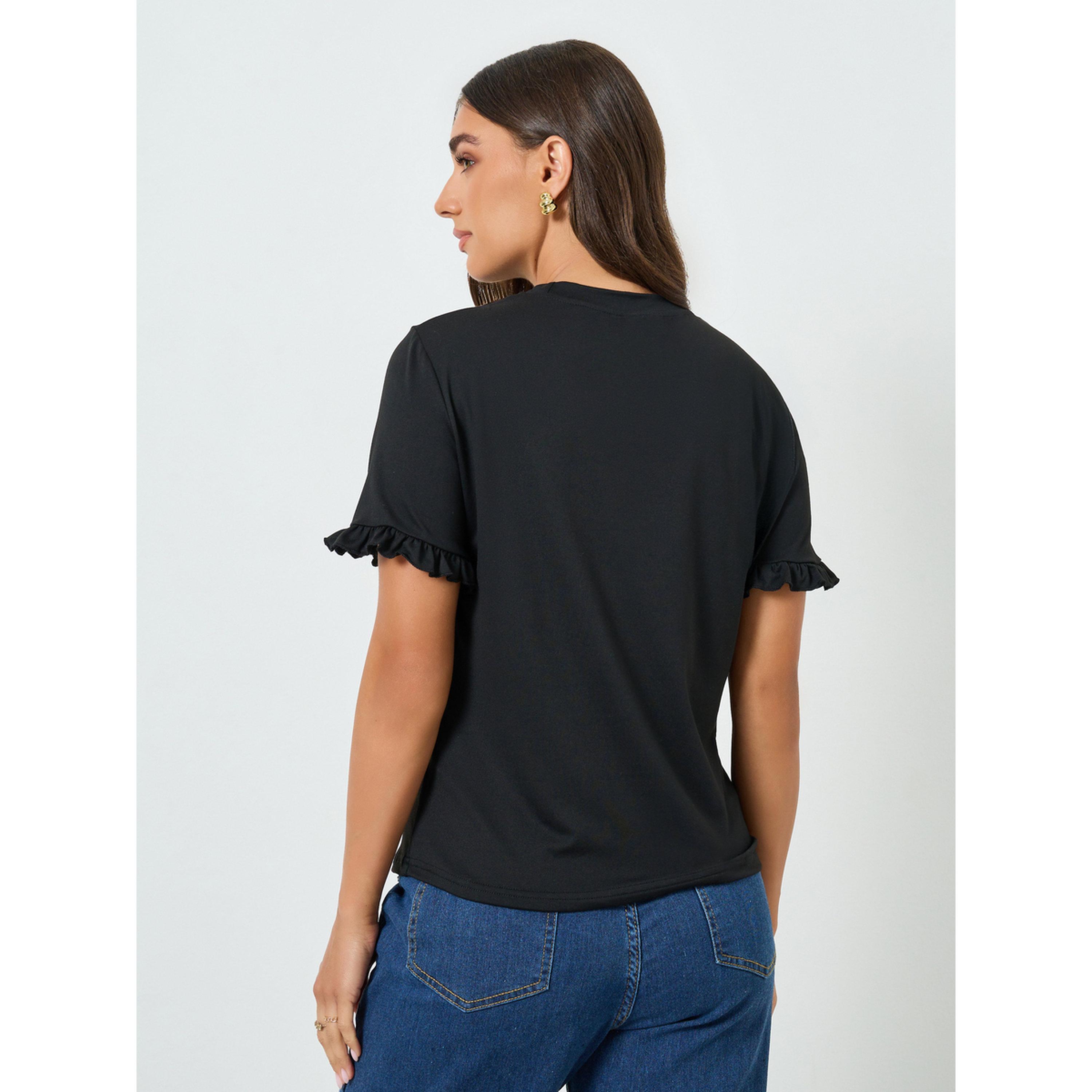 Styli Women Black Embroidered T-Shirt-women-clothing-tshirts-image-5