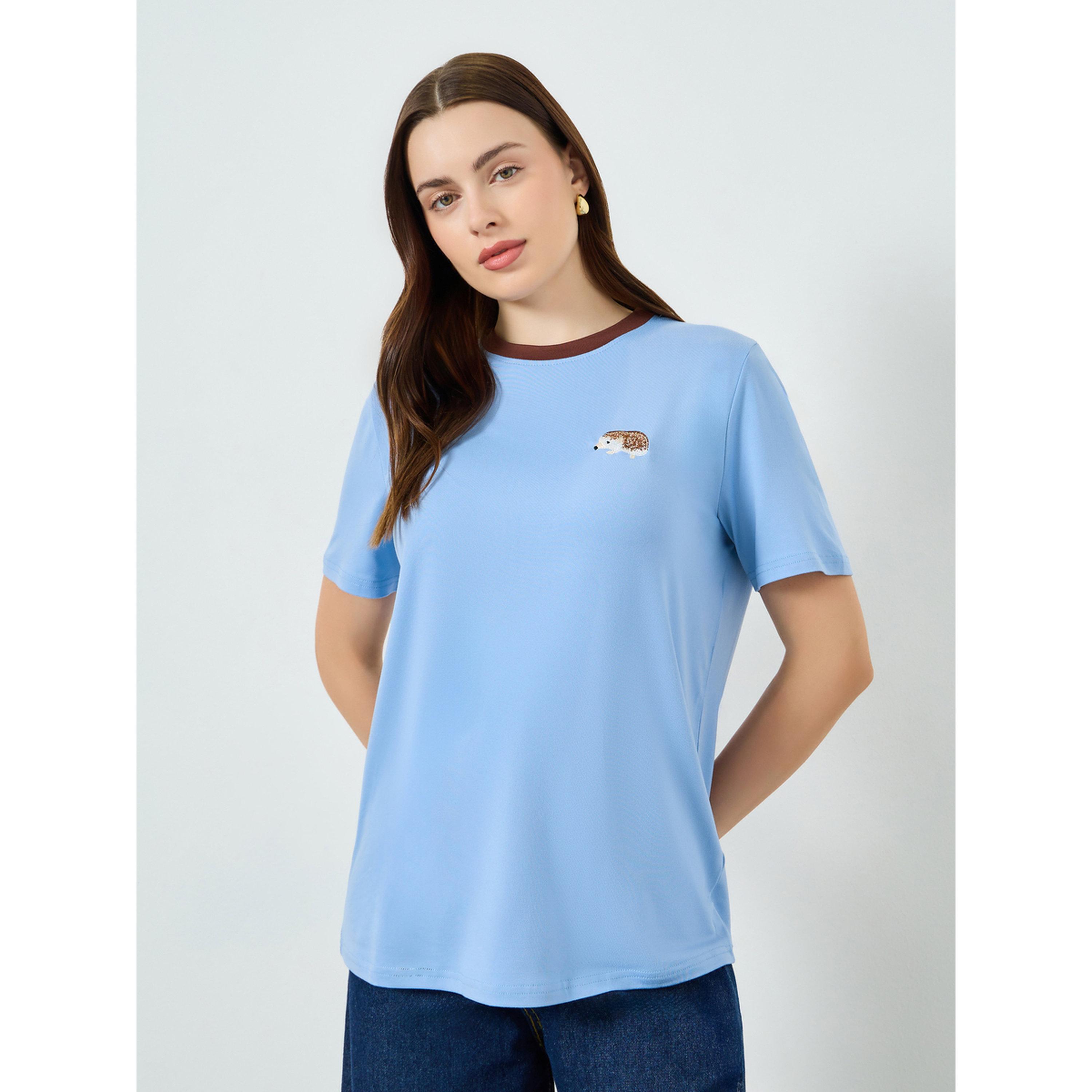 Styli Women Blue Embroidered Short Sleeve T-Shirt-women-clothing-tshirts-image-1