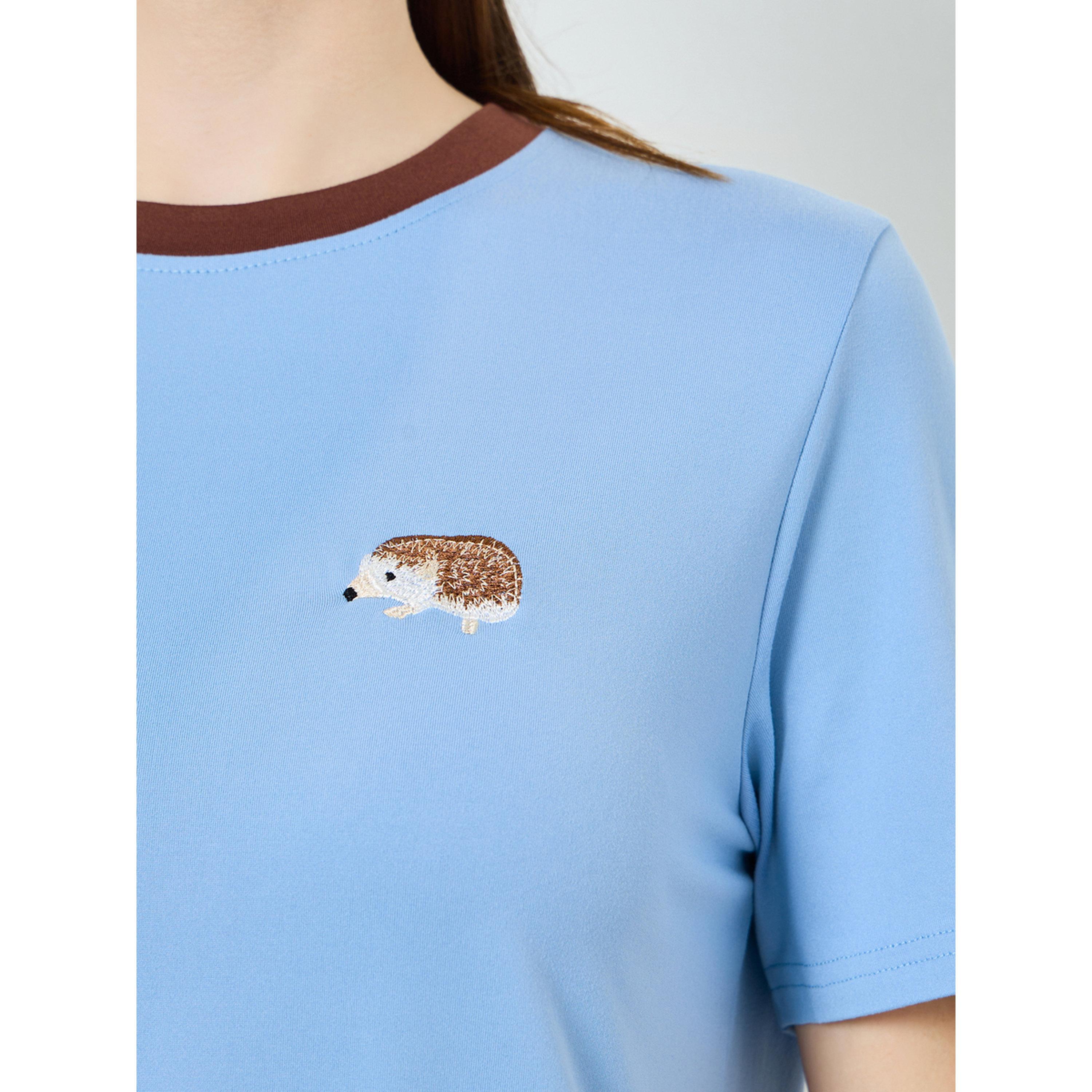 Styli Women Blue Embroidered Short Sleeve T-Shirt-women-clothing-tshirts-image-4
