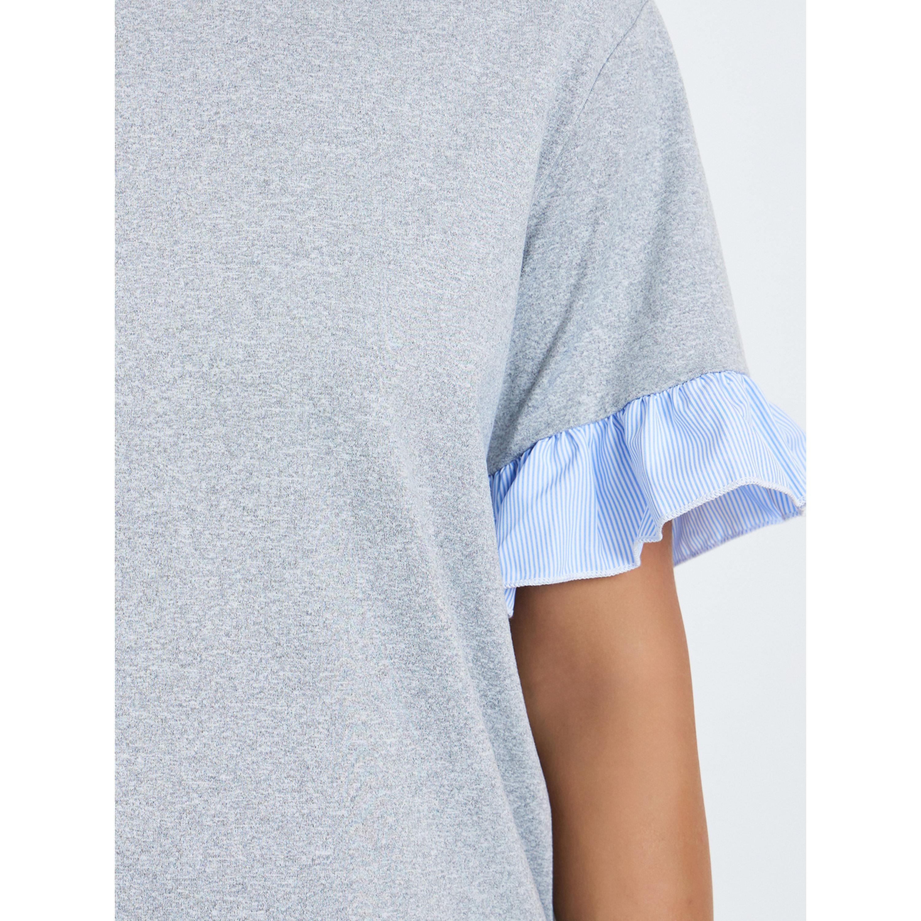 Styli Women Grey Ruffled Trim T-Shirt-women-clothing-tshirts-image-5