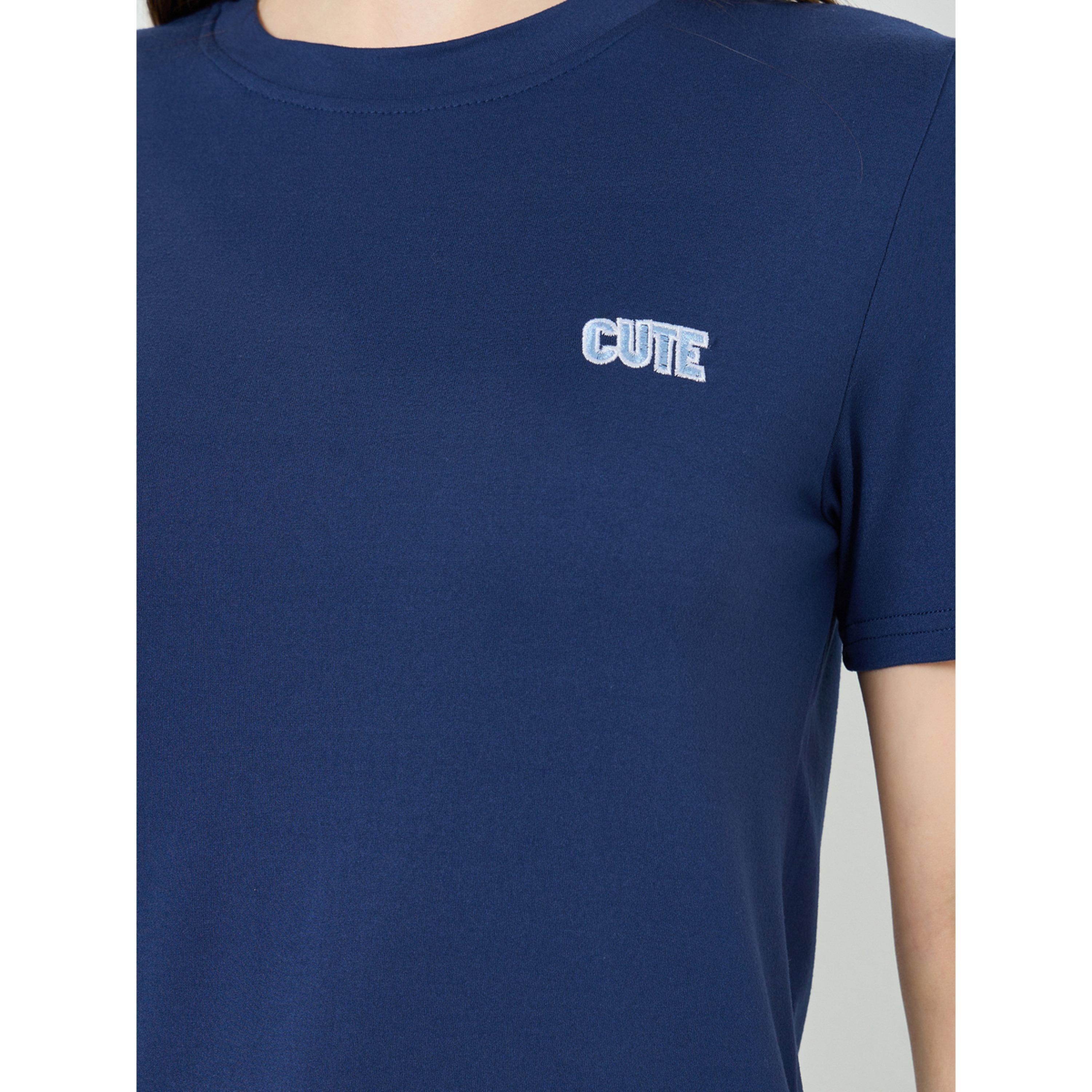 Styli Women Navy Blue Embroidered T-Shirt-women-clothing-tshirts-image-4