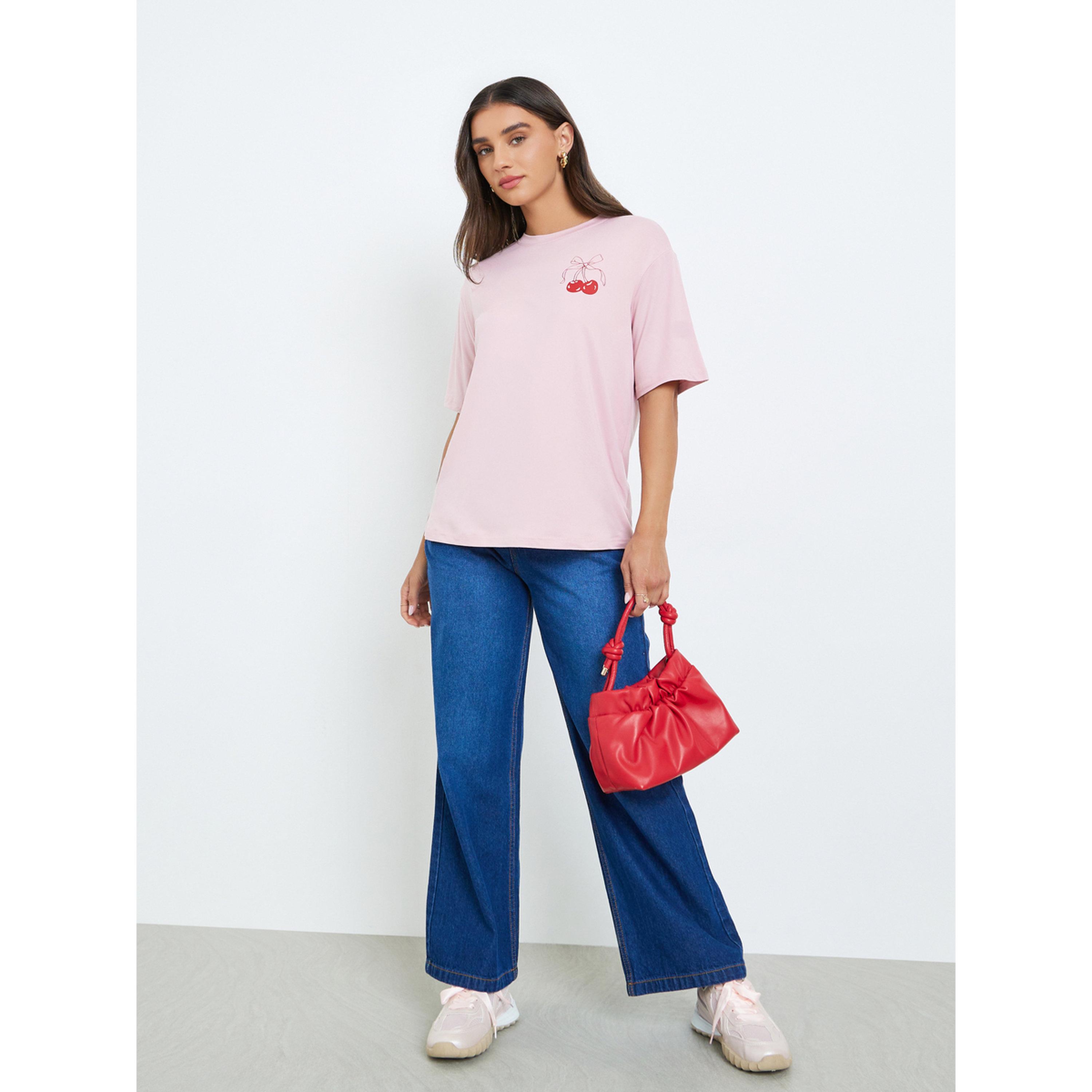 Styli Women Pink Graphic Print T-Shirt-women-clothing-tshirts-image-2