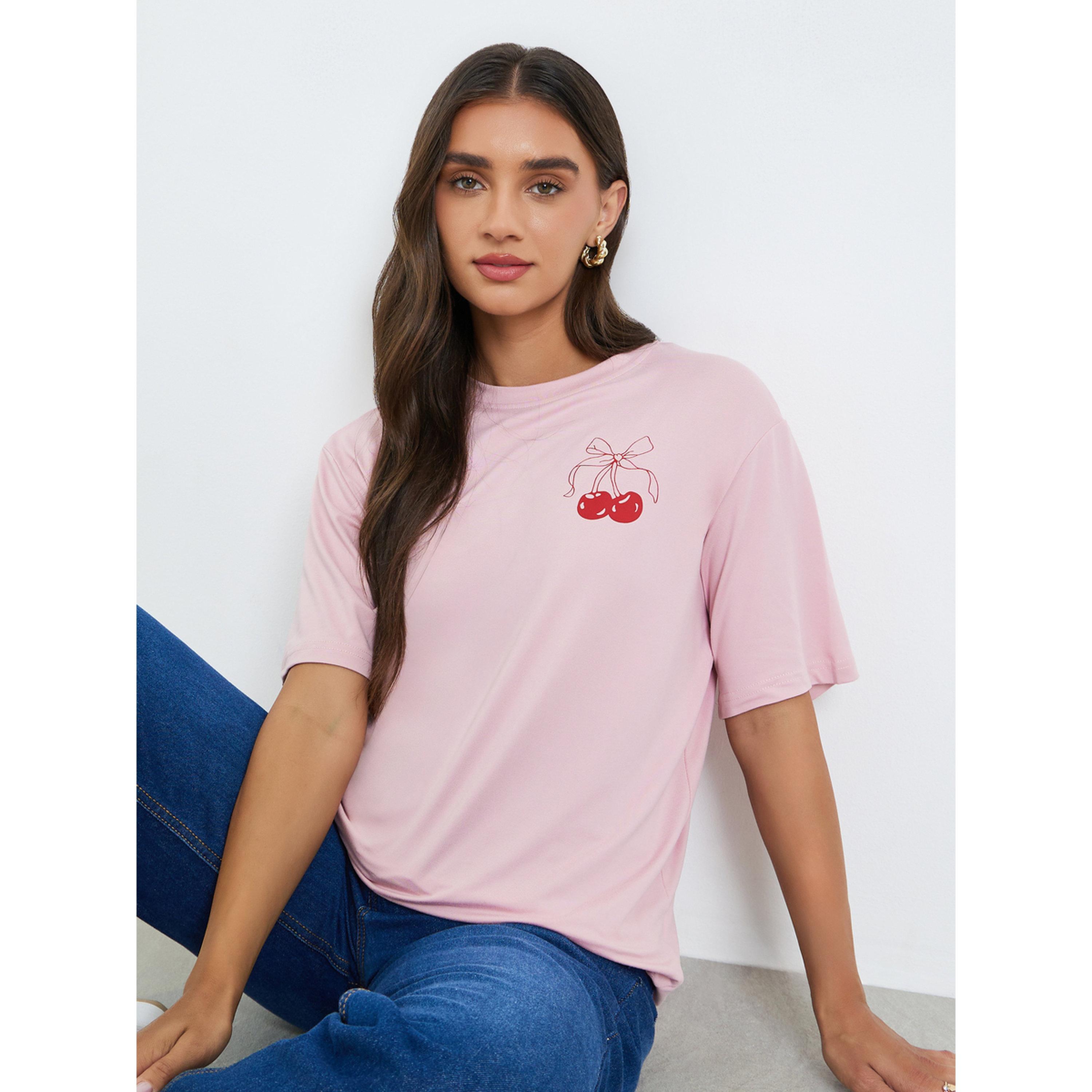 Styli Women Pink Graphic Print T-Shirt-women-clothing-tshirts-image-3