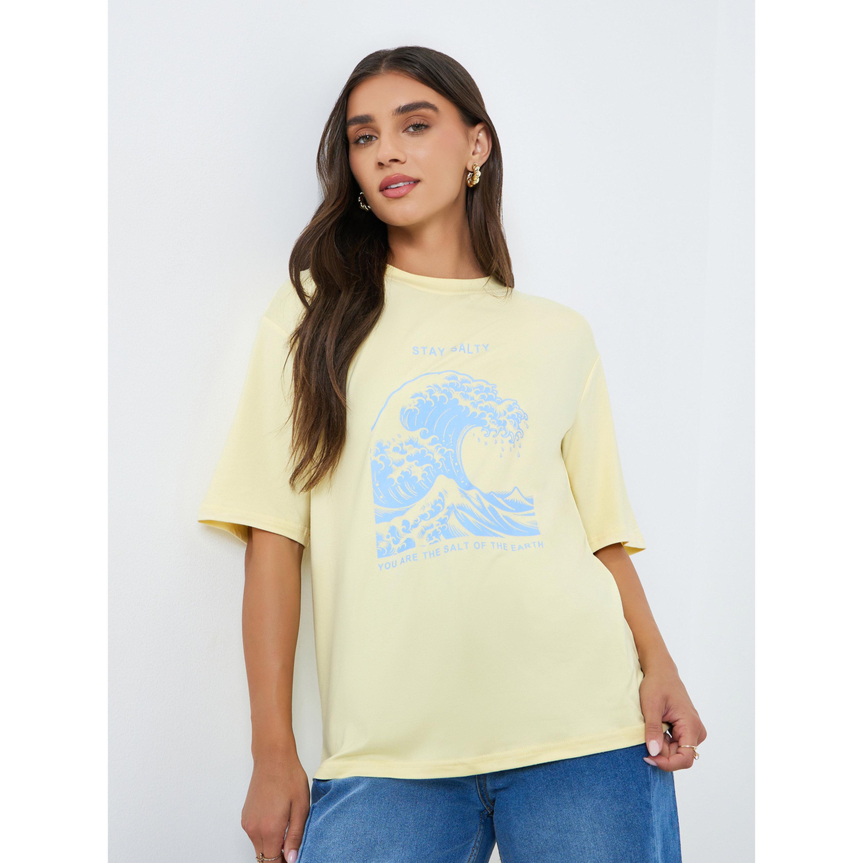 Styli Women Yellow Graphic Print Oversized T-Shirt-women-clothing-tshirts-image-1