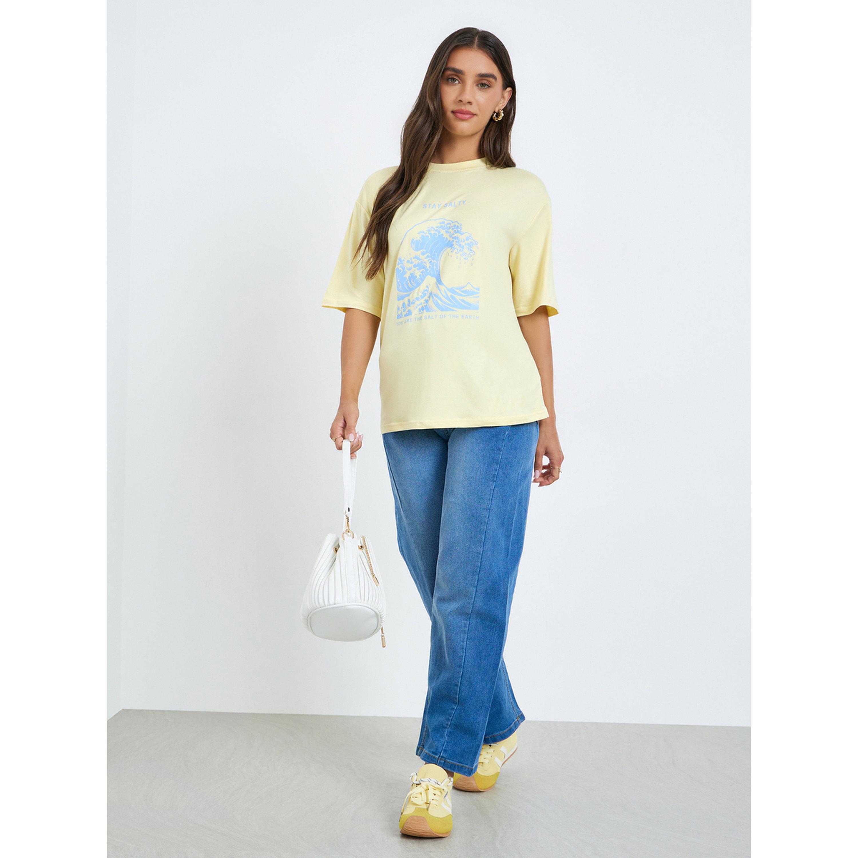 Styli Women Yellow Graphic Print Oversized T-Shirt-women-clothing-tshirts-image-2