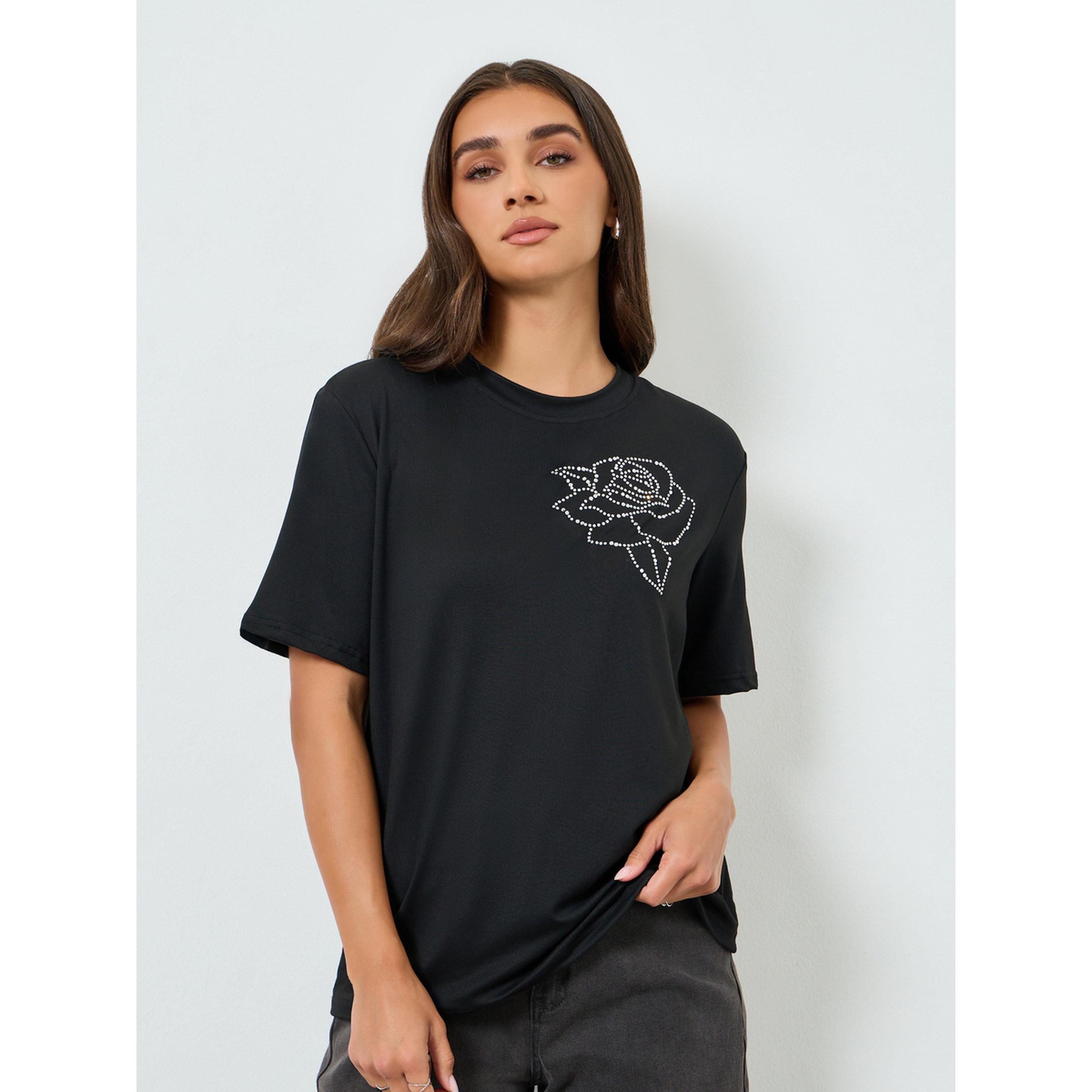 تيشيرت فضفاض بكرستال ووردة-women-clothing-tshirts-image-1