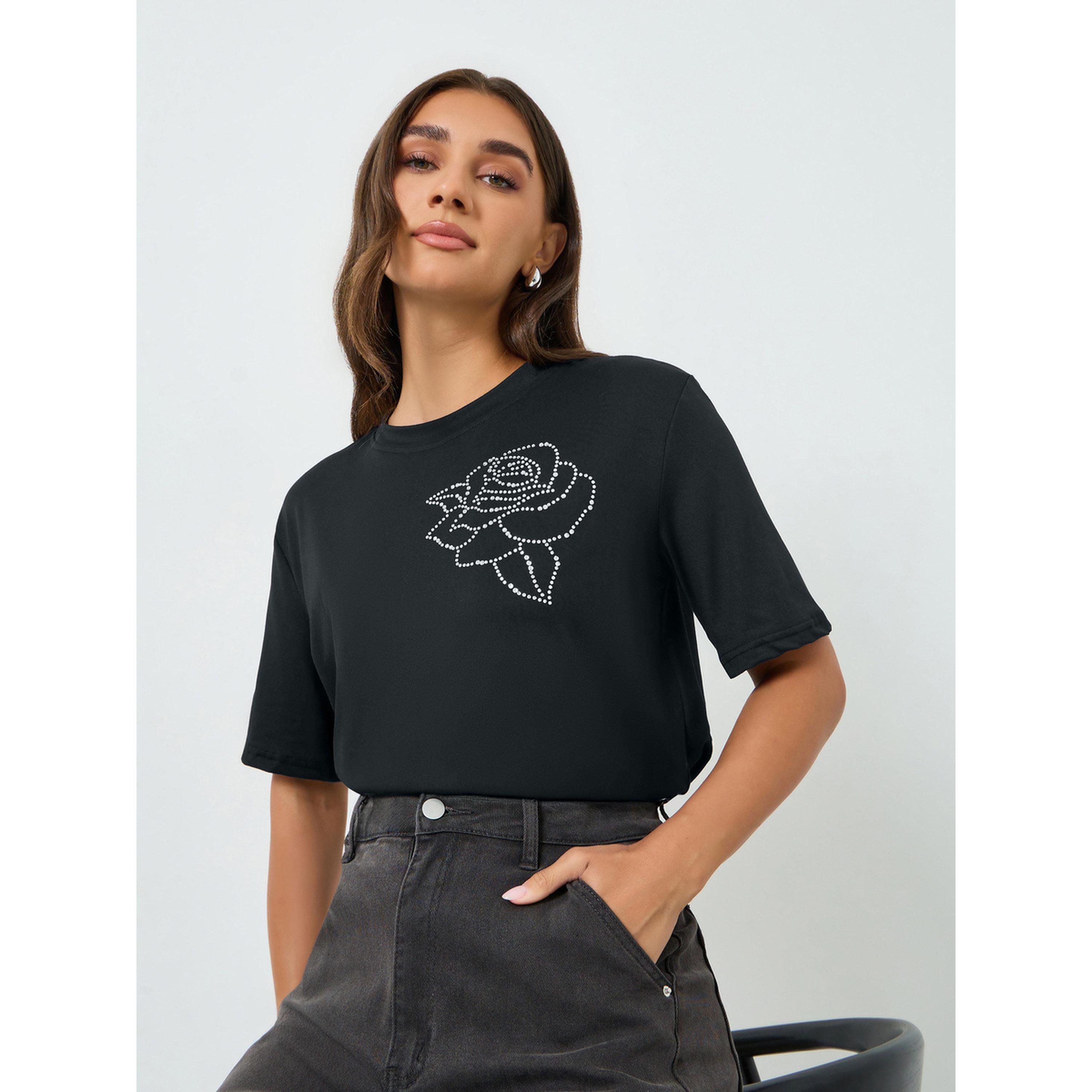 تيشيرت فضفاض بكرستال ووردة-women-clothing-tshirts-image-3