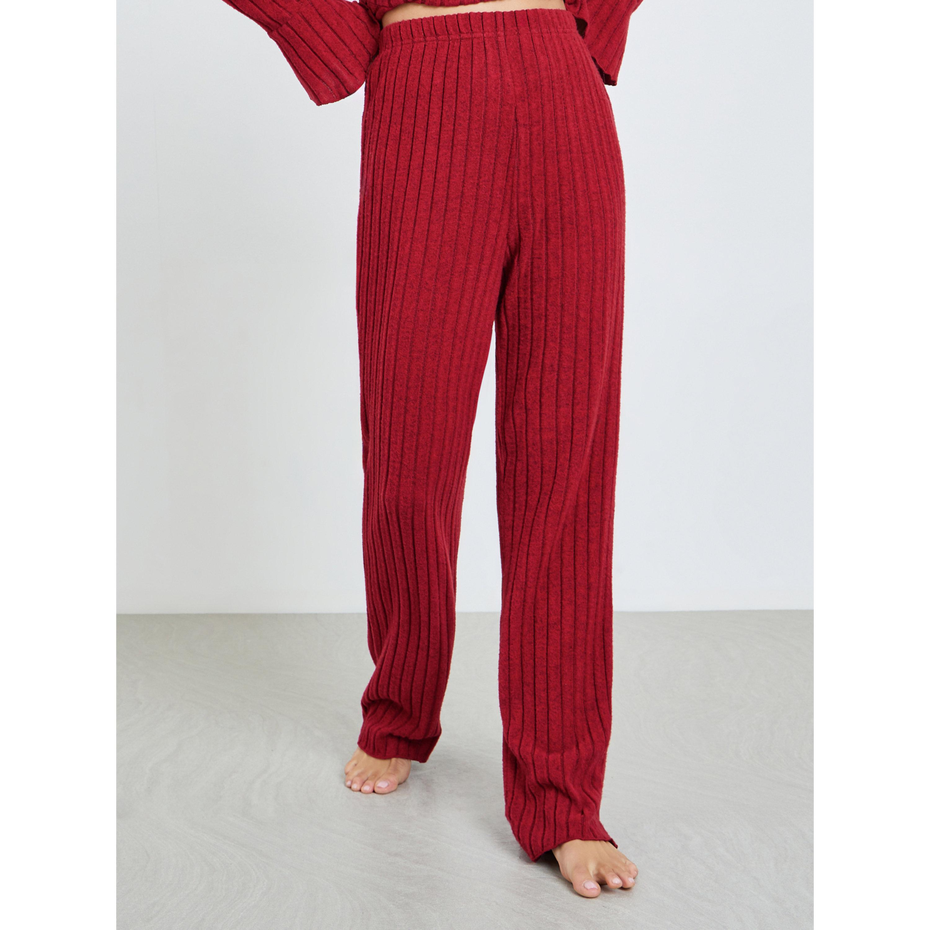 Styli Women Burgundy Ribbed Top and Pyjama Set-women-clothing-nightwear-pyjamas-longsets-image-5