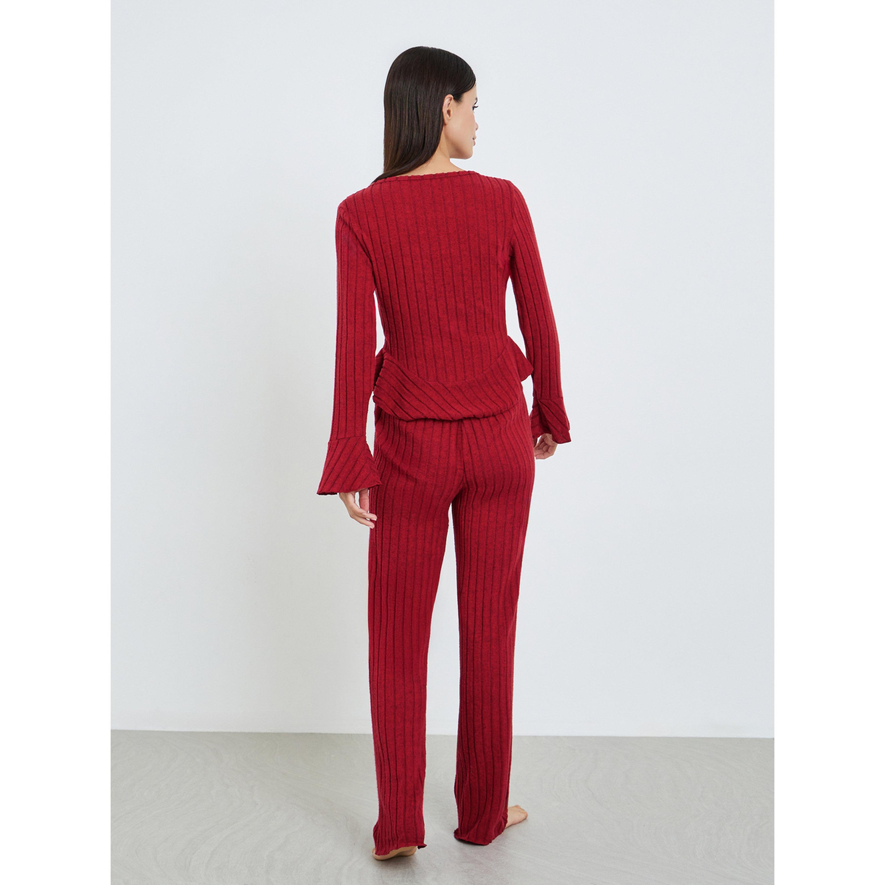 Styli Women Burgundy Ribbed Top and Pyjama Set-women-clothing-nightwear-pyjamas-longsets-image-6