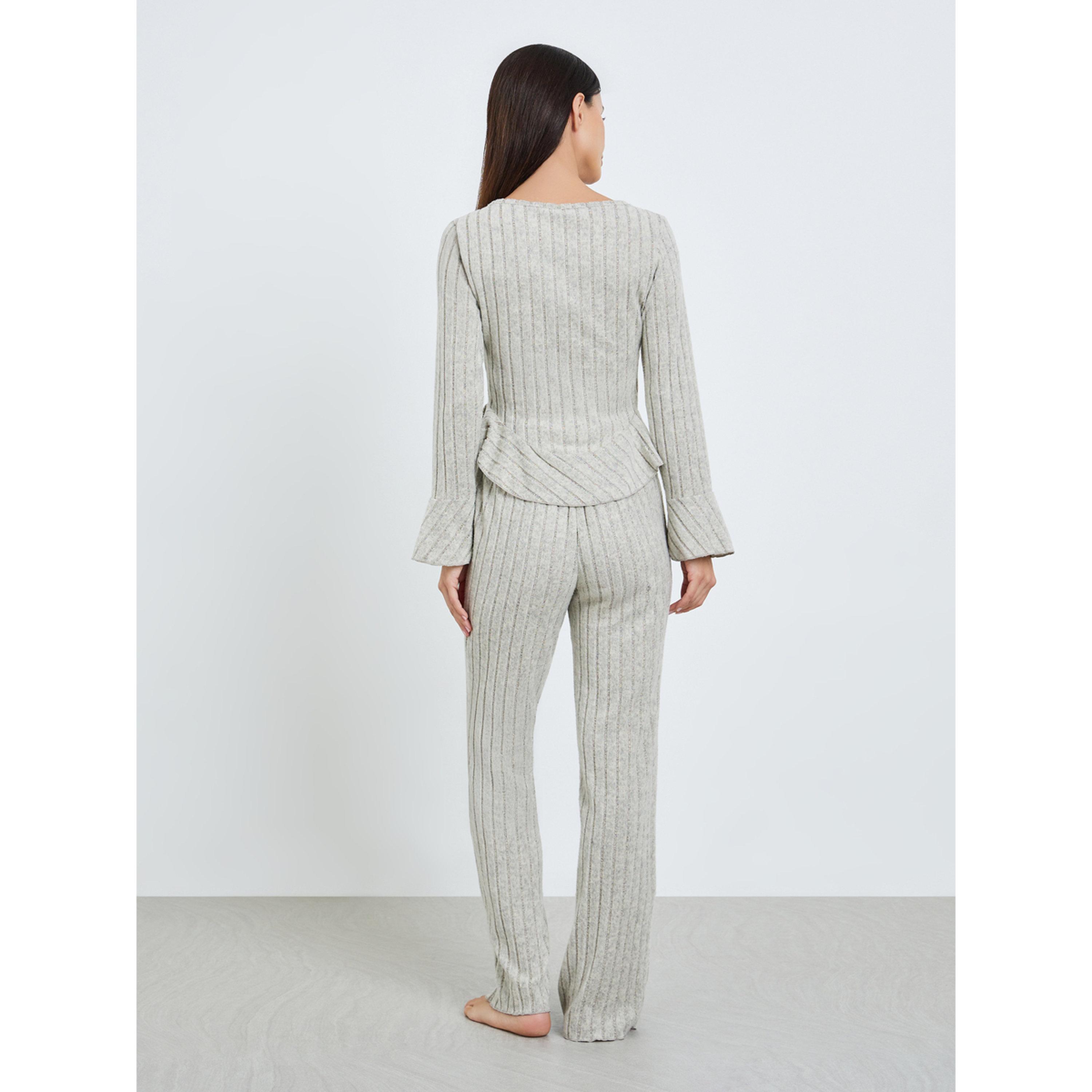 Styli Women Grey Ribbed Knit Top and Pyjama Set-women-clothing-nightwear-pyjamas-longsets-image-5