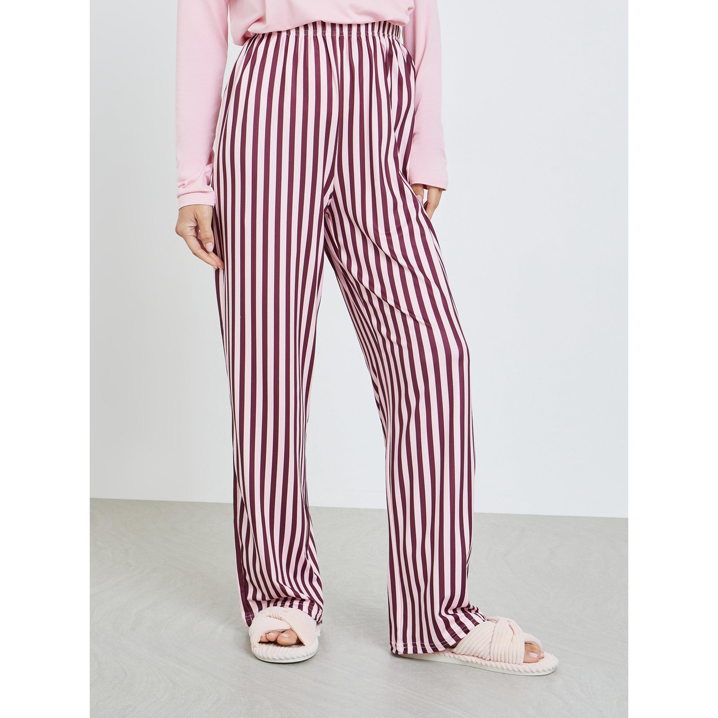 Styli Women Pink Long Sleeve T-Shirt and Striped Pyjama Set-women-clothing-nightwear-pyjamas-longsets-image-4