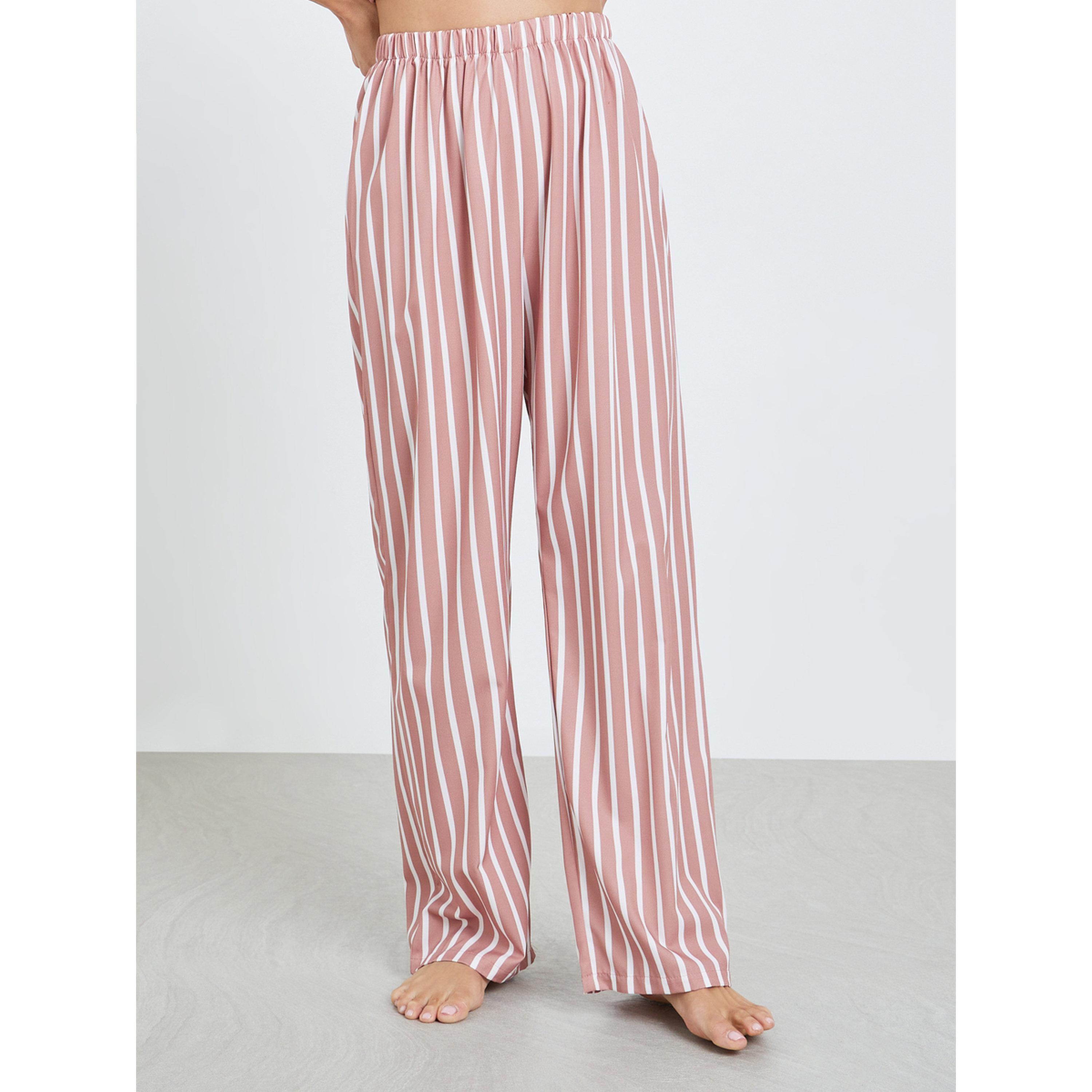 Styli Women Brown Slogan T-Shirt and Striped Pyjama Set-women-clothing-nightwear-pyjamas-longsets-image-4