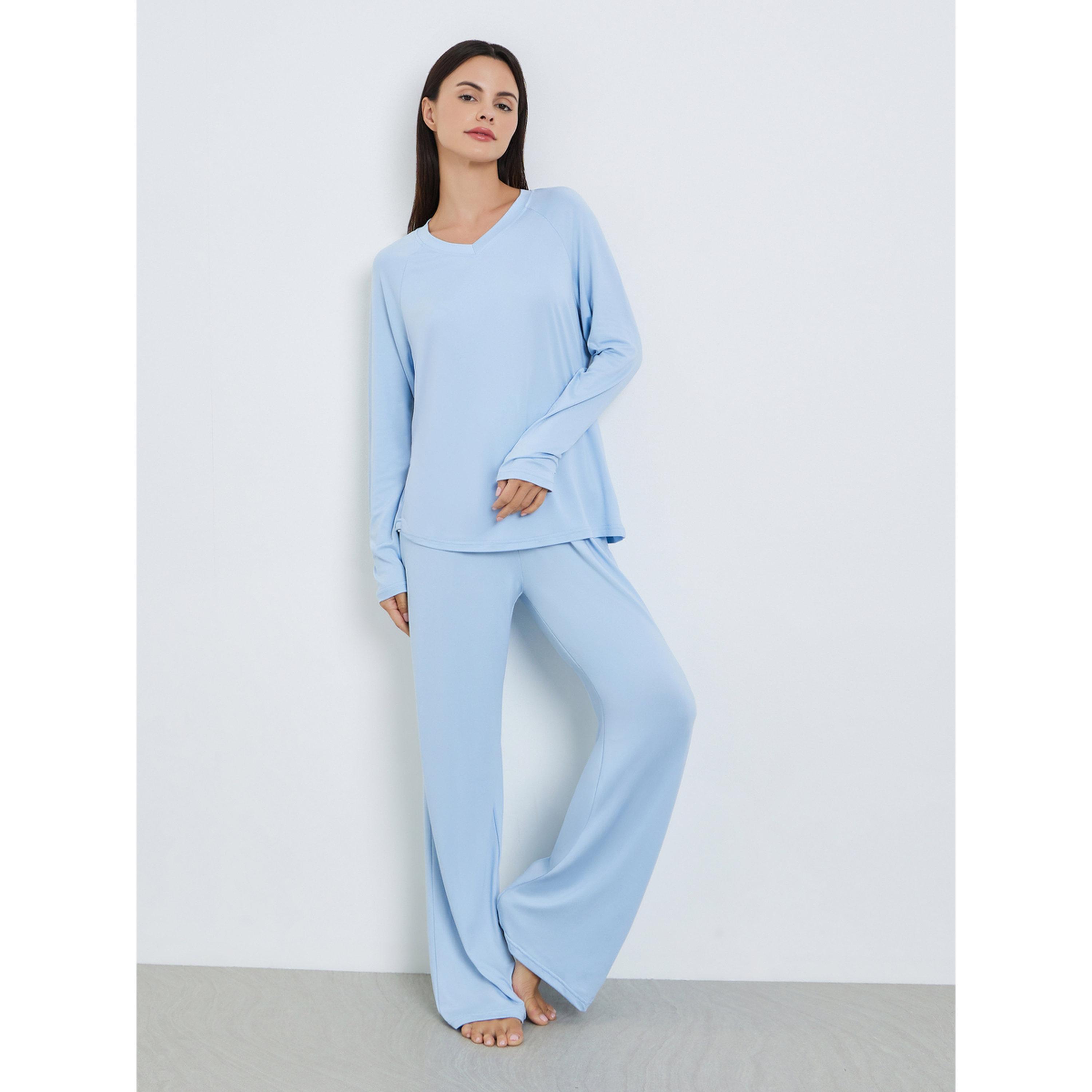 طقم بيجاما من بنطال وتيشيرت محبوك بأكمام طويلة-women-clothing-nightwear-pyjamas-longsets-image-1