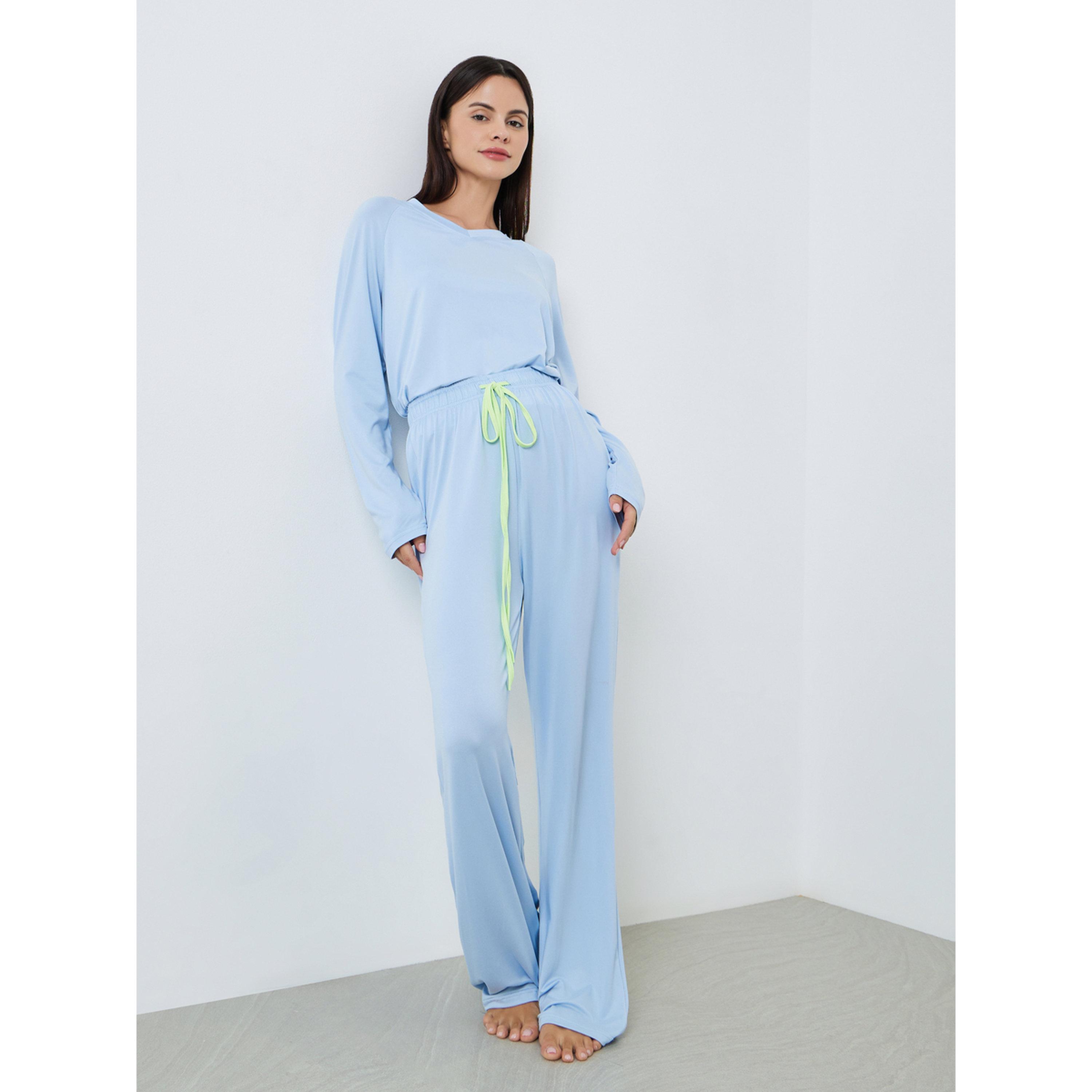Styli Women Blue Knitted T-Shirt and Pyjama Set-women-clothing-nightwear-pyjamas-longsets-image-4