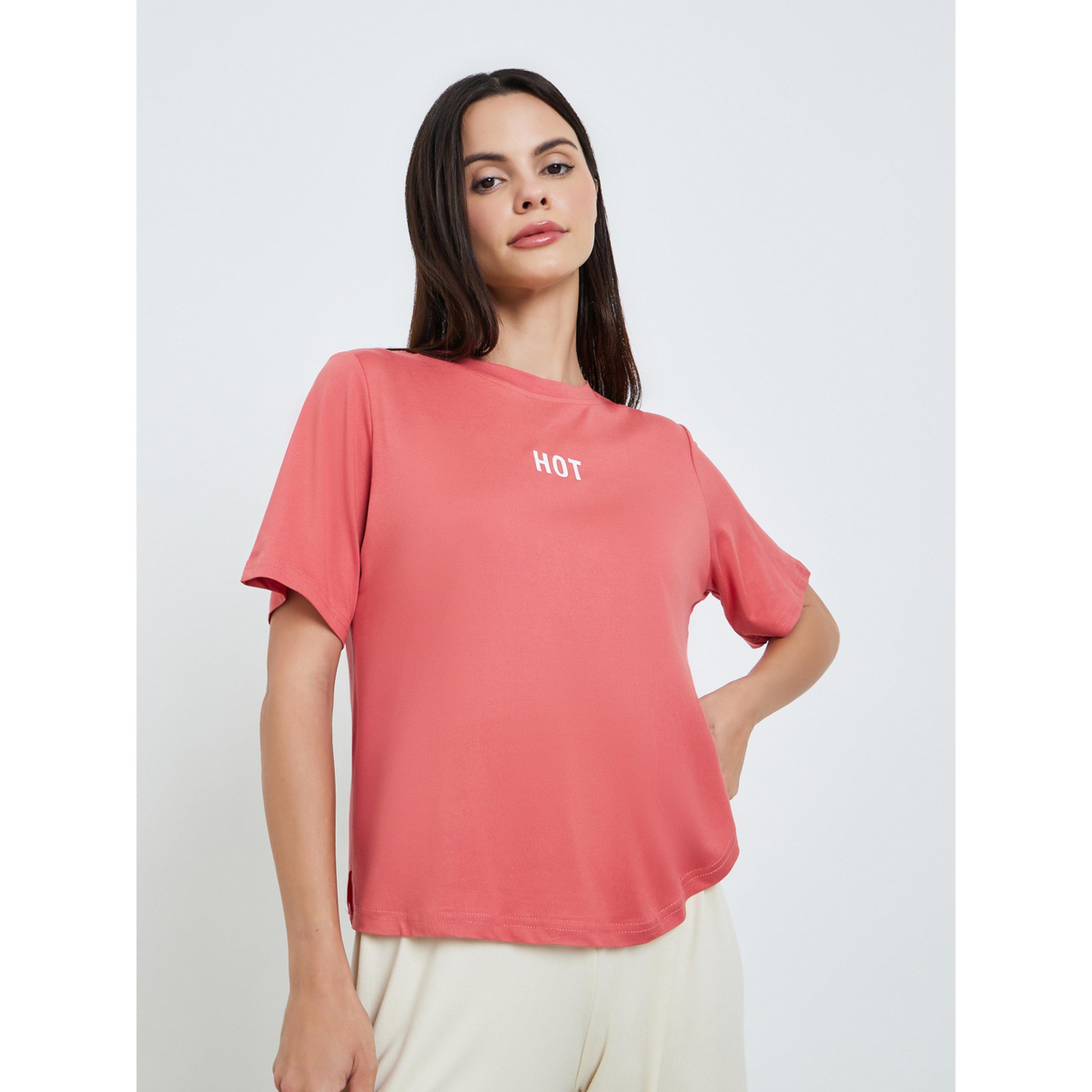 Styli Women Pink Slogan T-Shirt and Pyjama Set-women-clothing-nightwear-pyjamas-longsets-image-3