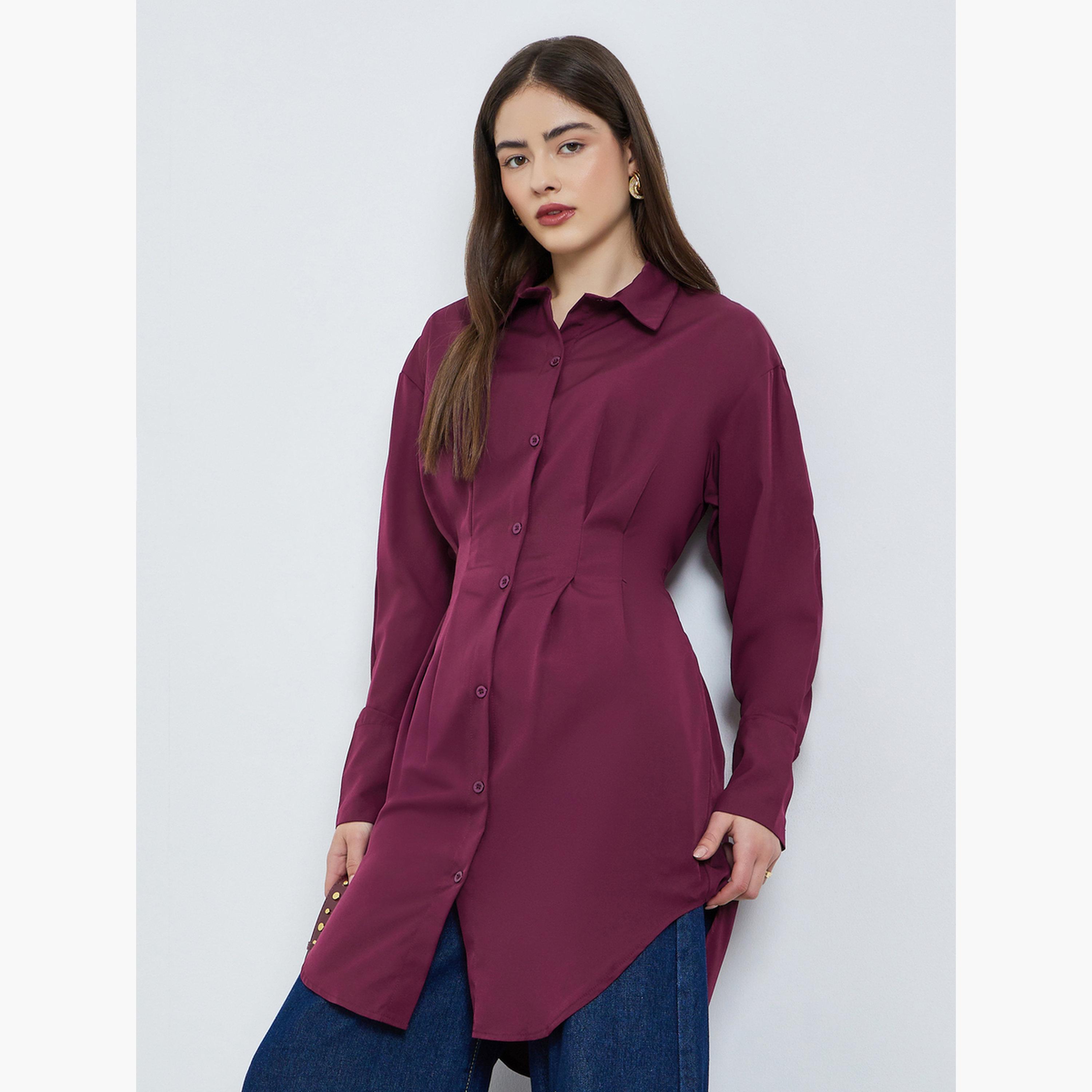 بلوزة طويلة مزينة بطيات-women-clothing-shirtsandblouses-blouses-image-1
