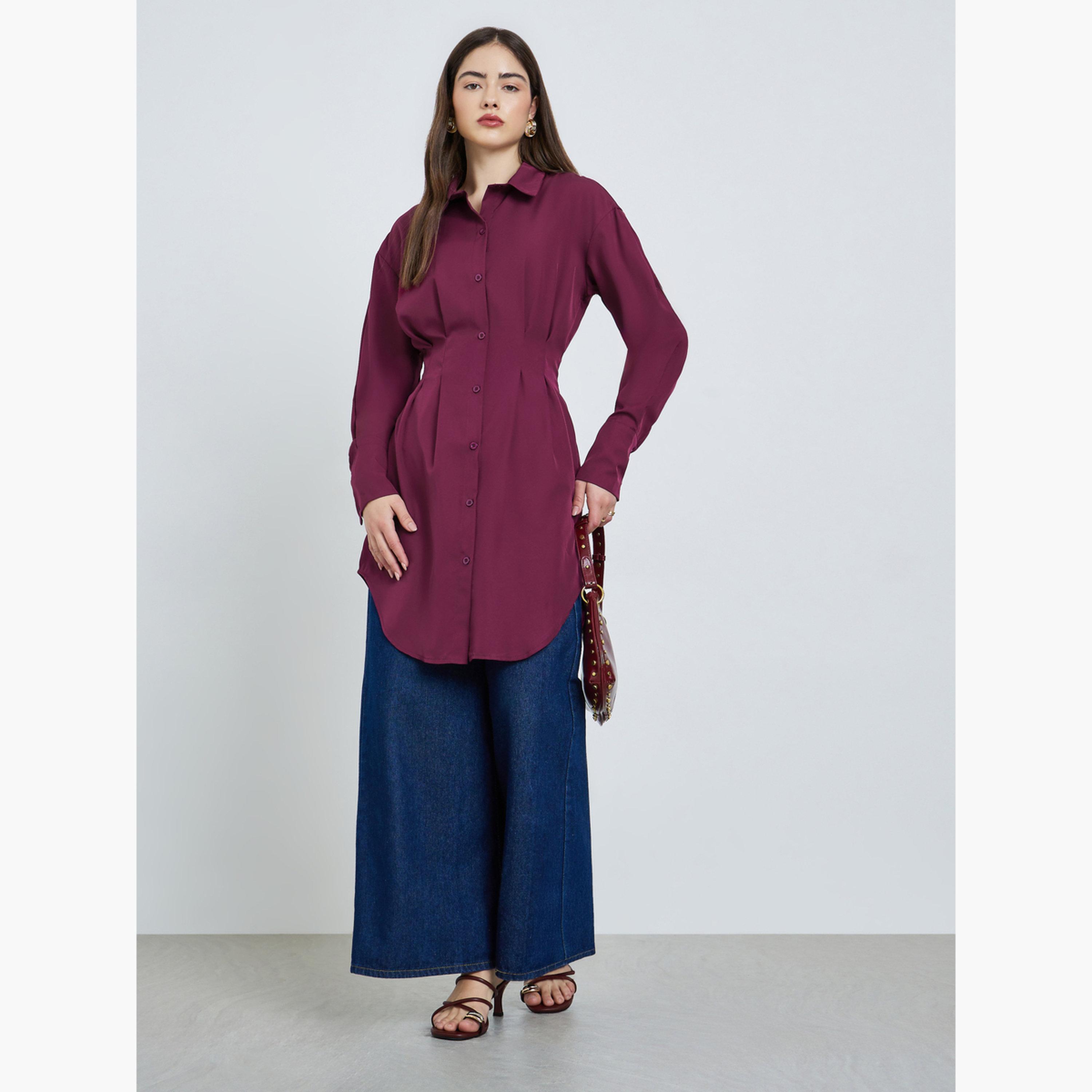 بلوزة طويلة مزينة بطيات-women-clothing-shirtsandblouses-blouses-image-2