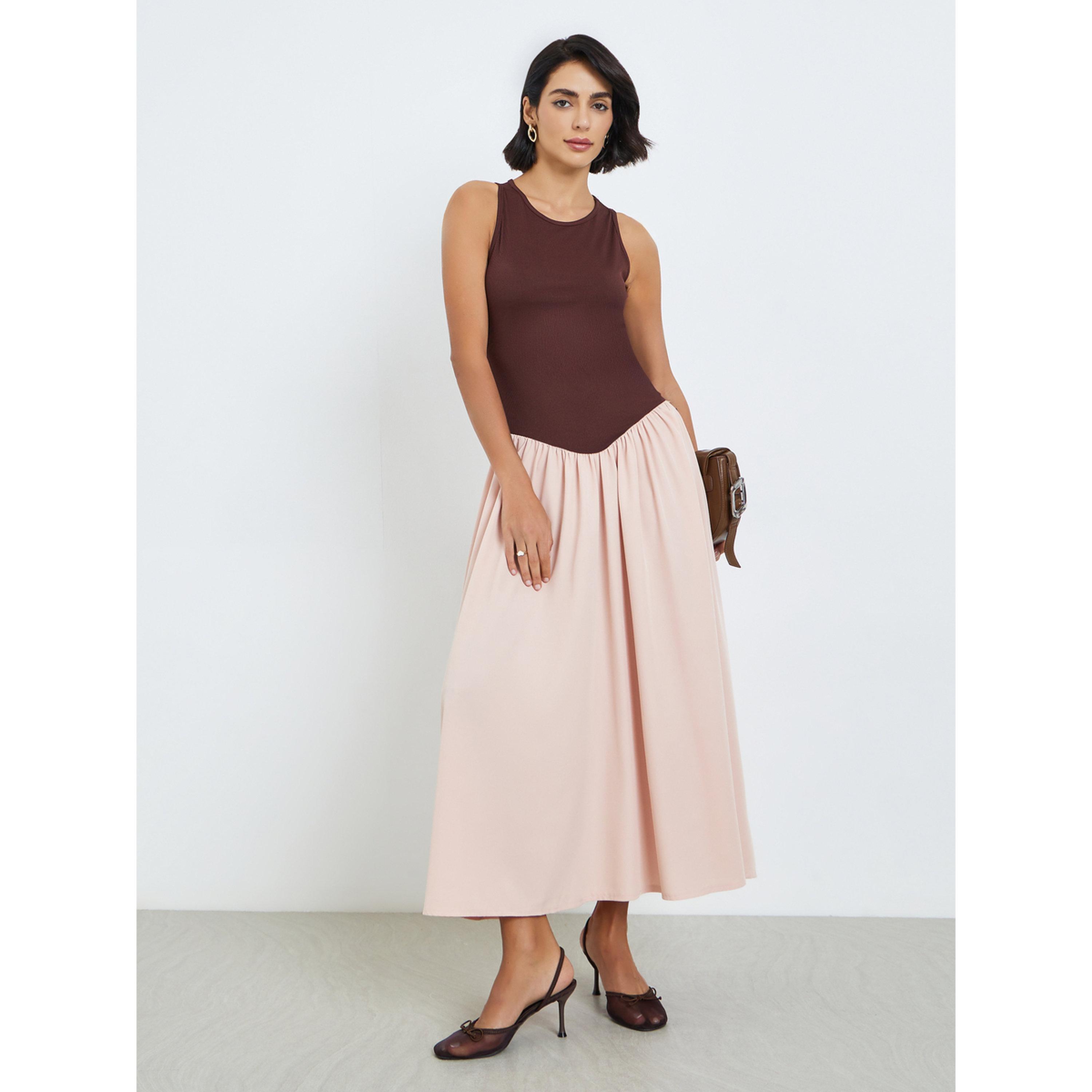 فستان ميدي نسائي بلا أكمام وحافة واسعة-women-clothing-dresses-image-1