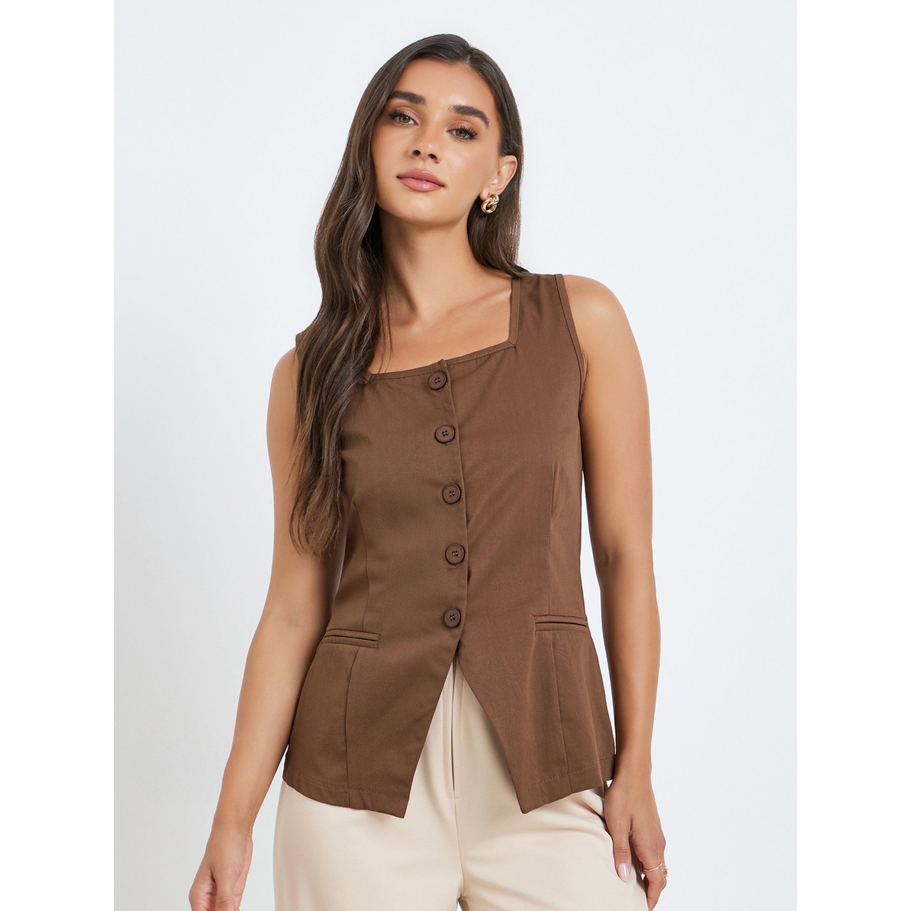 جيليه سادة بياقة مربعة للنساء-women-clothing-shirtsandblouses-blouses-image-1