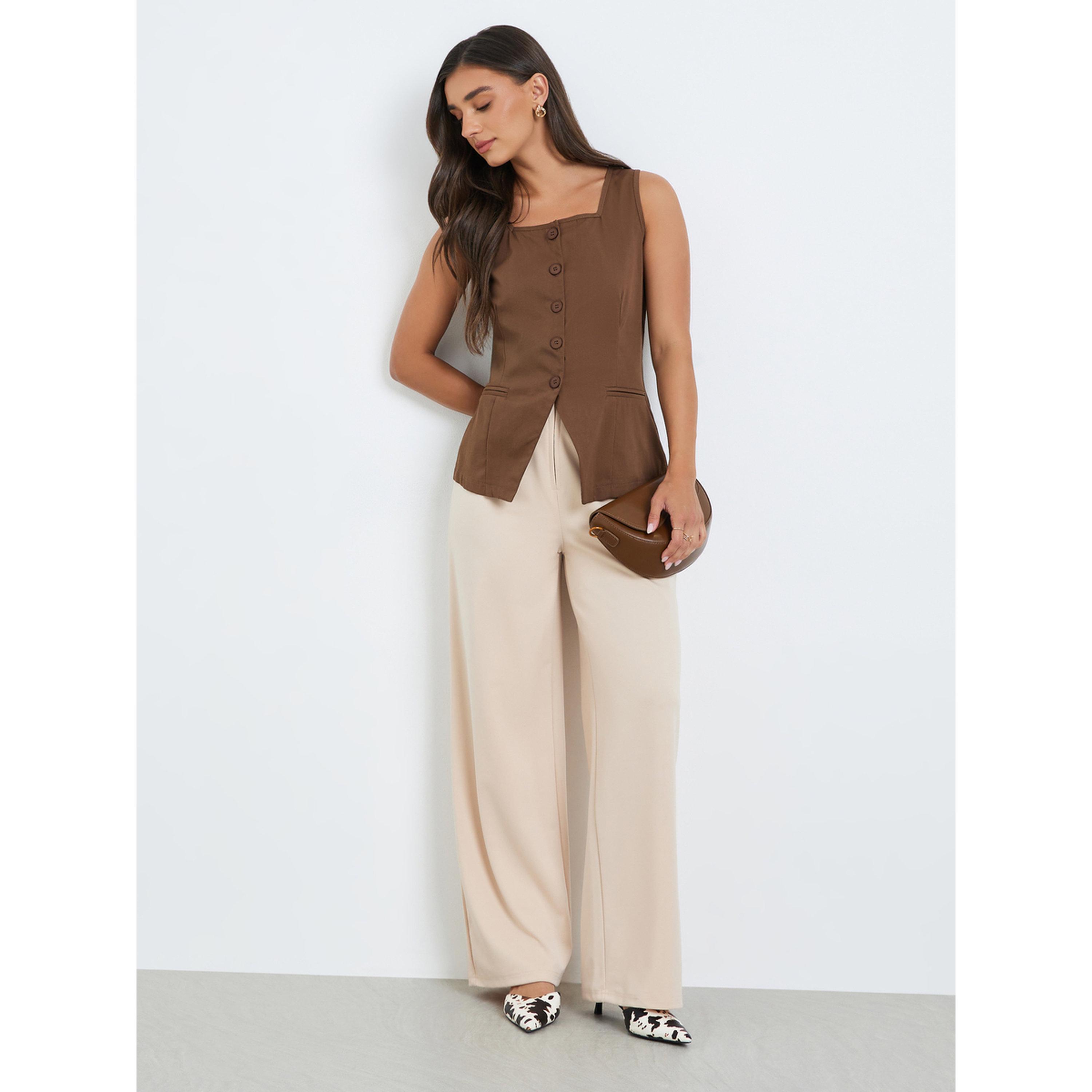 جيليه سادة بياقة مربعة للنساء-women-clothing-shirtsandblouses-blouses-image-2