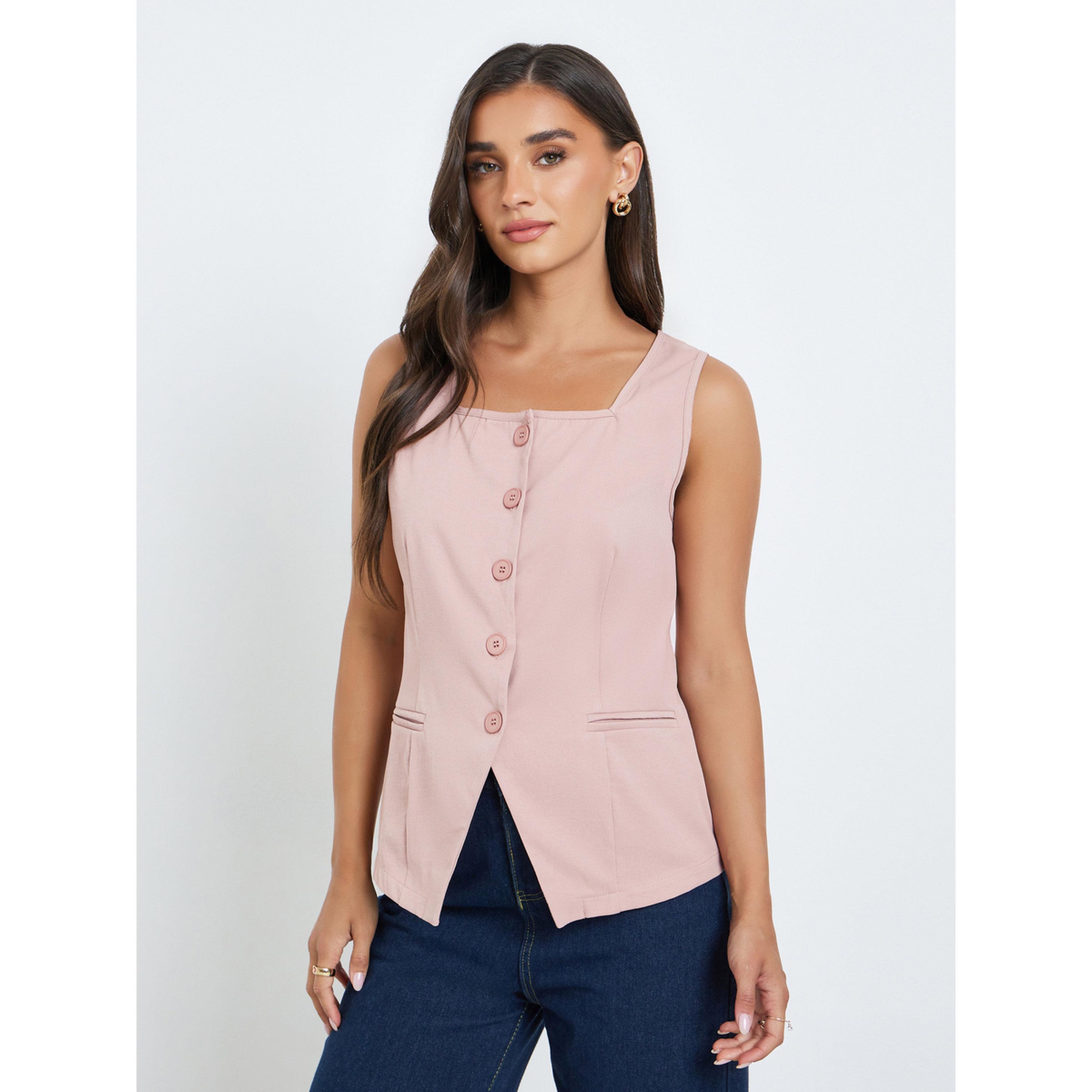 جيليه سادة بياقة مربعة للنساء-women-clothing-shirtsandblouses-blouses-image-1