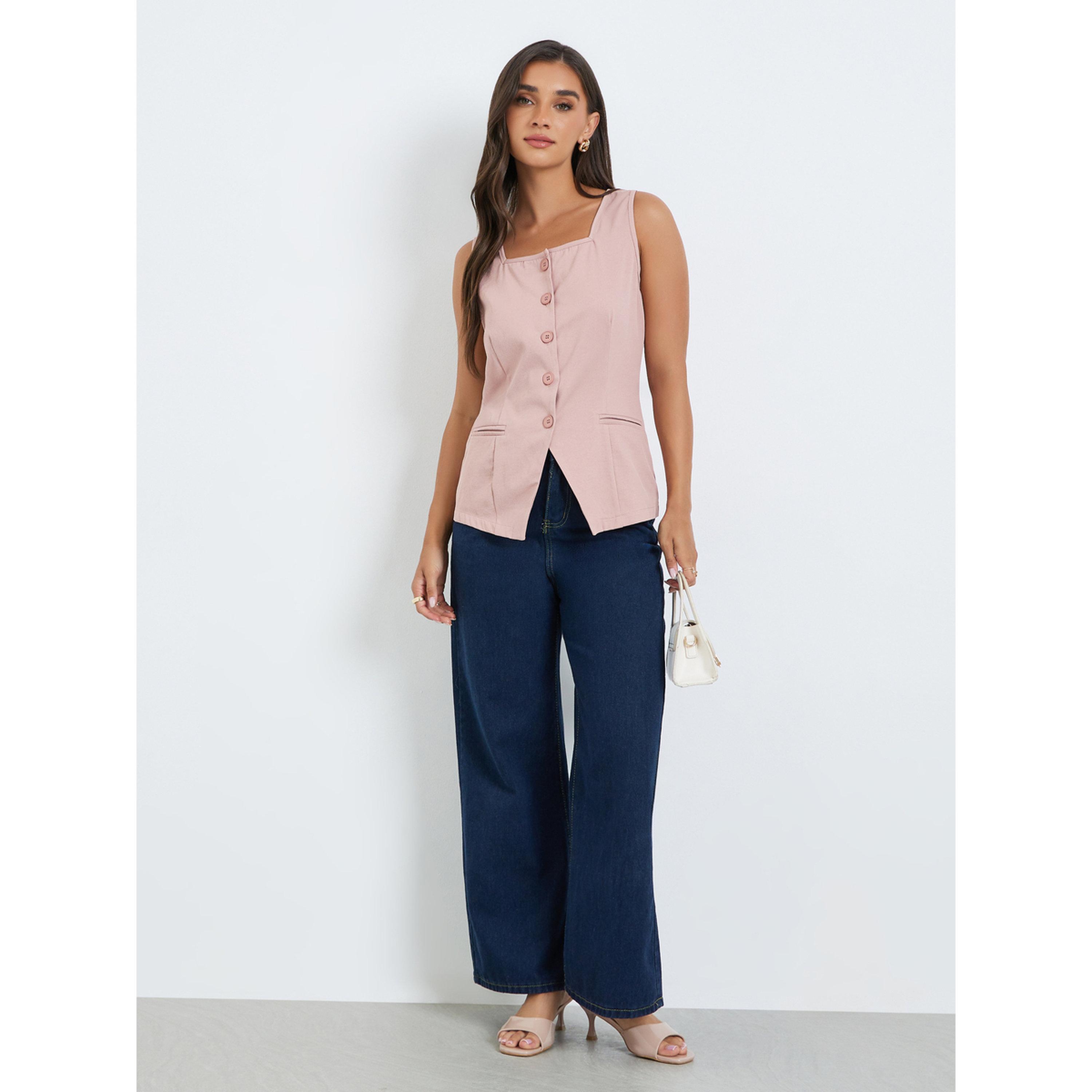 جيليه سادة بياقة مربعة للنساء-women-clothing-shirtsandblouses-blouses-image-2