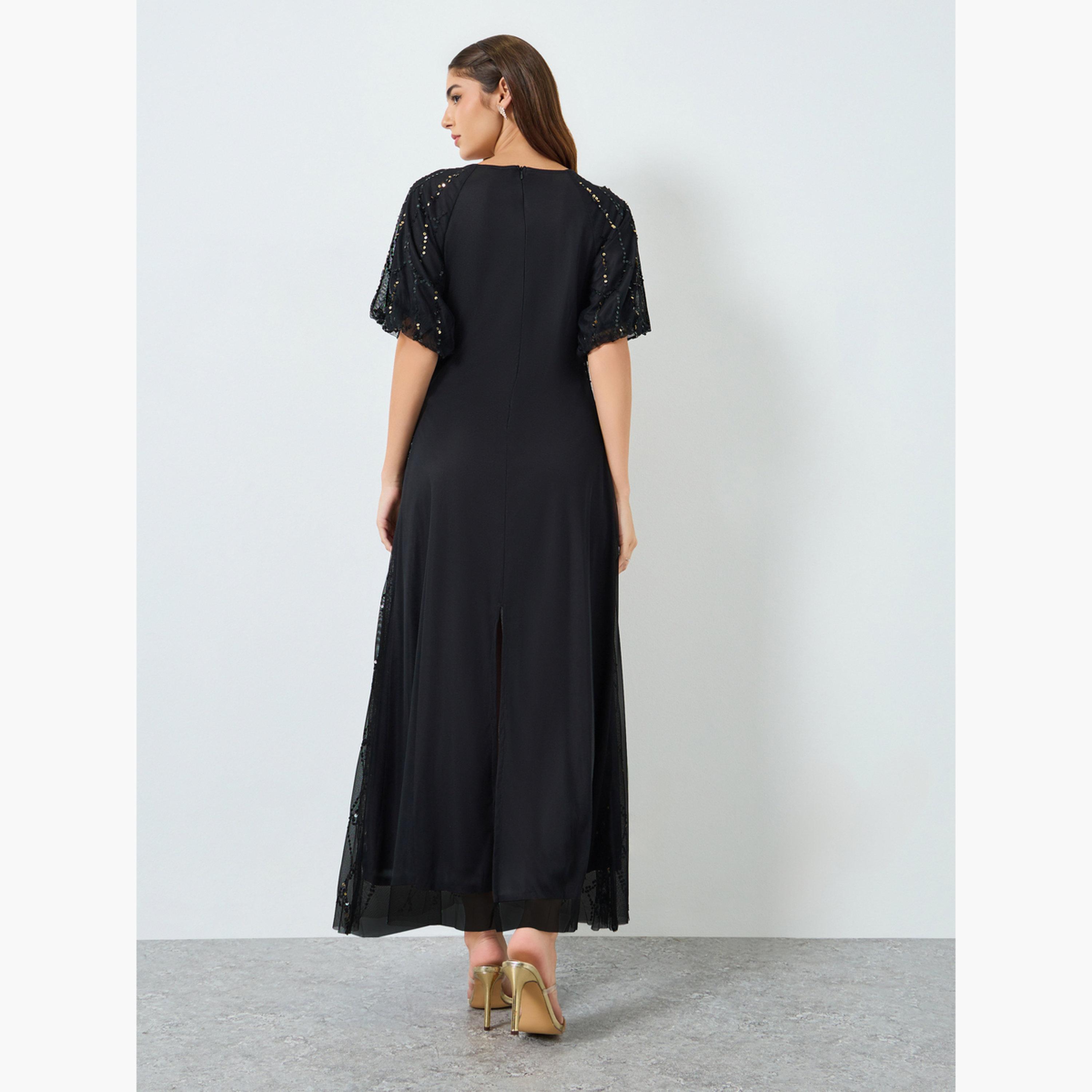 Styli Women Black Embellished Mesh Maxi Dress-women-clothing-dresses-image-2